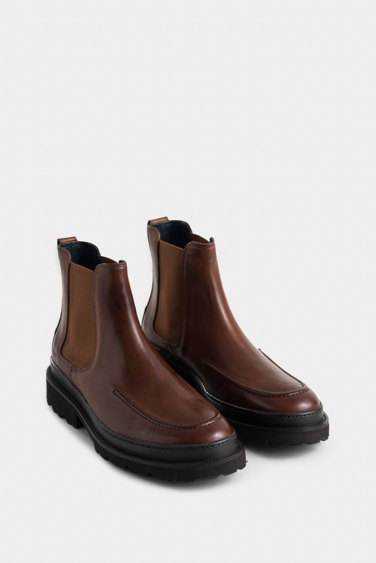 Amber Leather Boots for Men with Vein Detailing on Toe