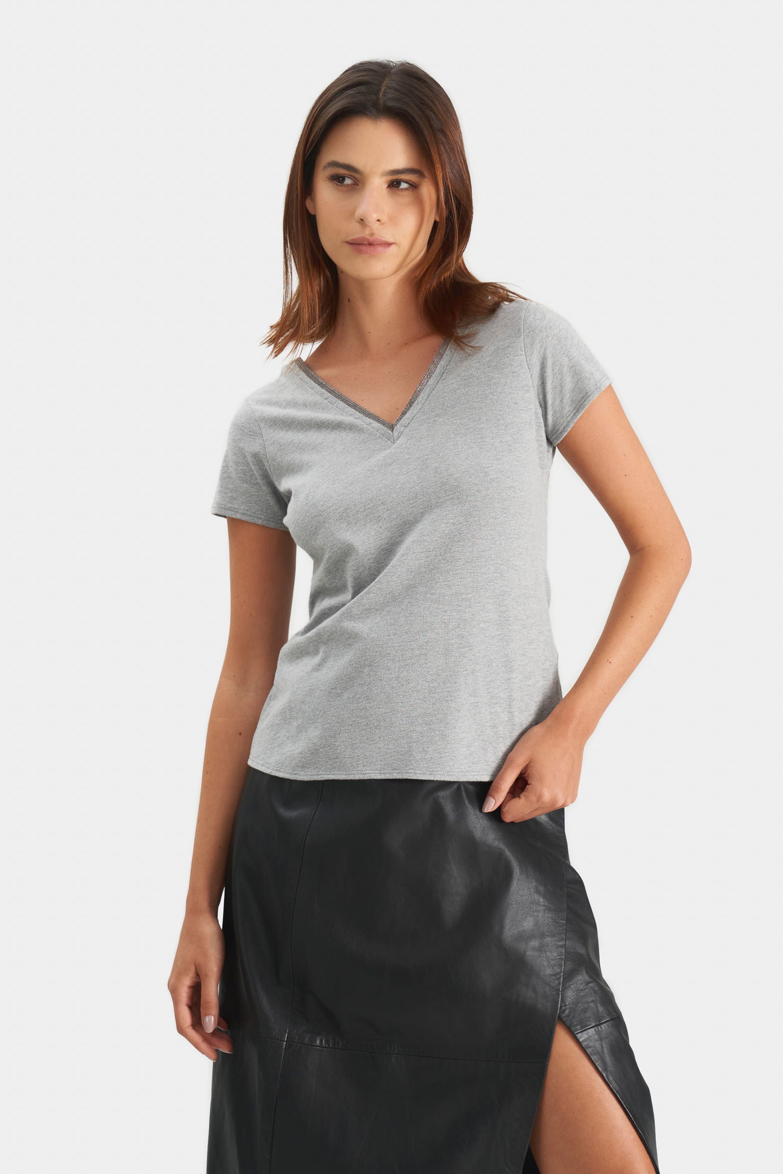 Women’s Essential Knit T-Shirt Decorative Metallic Piping
