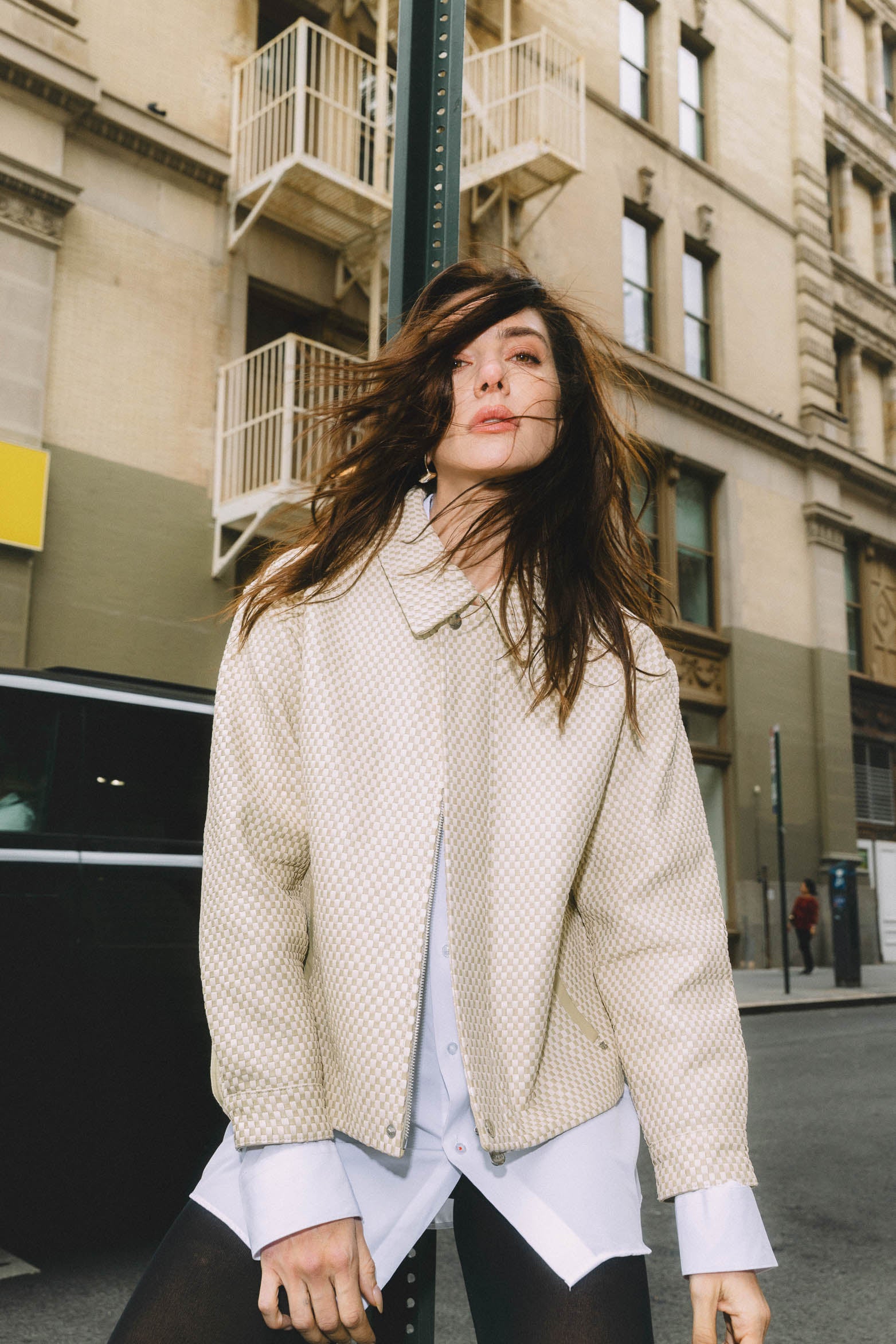 Wisa woven leather trucker jacket for women