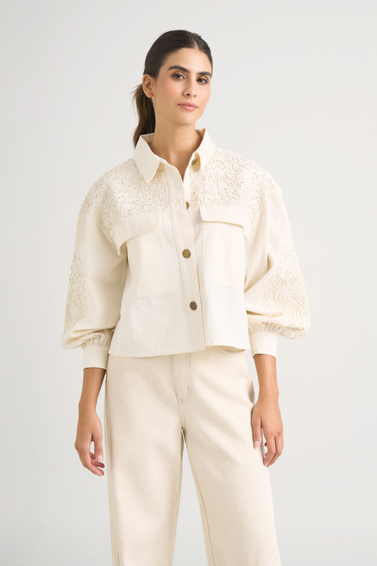 Aguamarina fabric jacket for women with embroidery