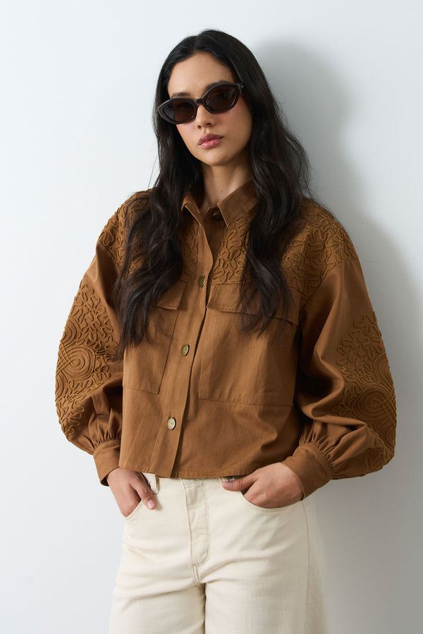Aguamarina fabric jacket for women with suede embroidery