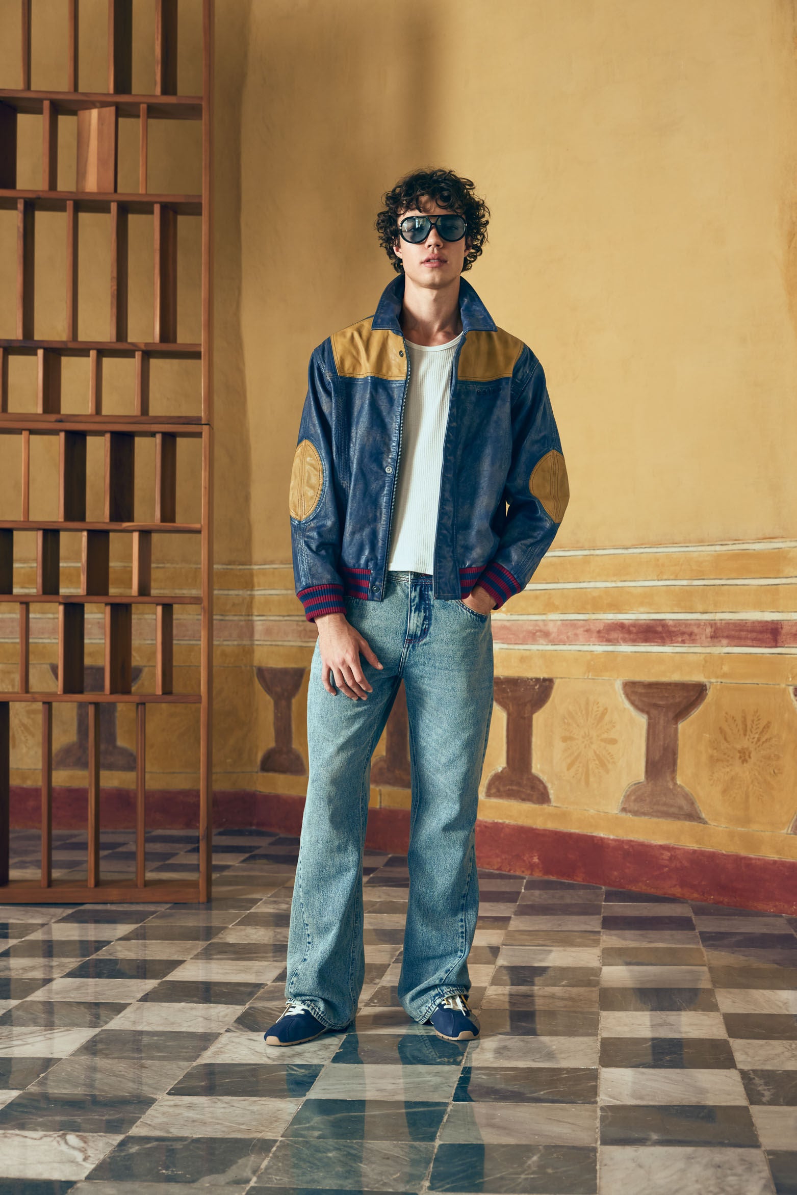 Men's Aged Leather Bomber Jacket