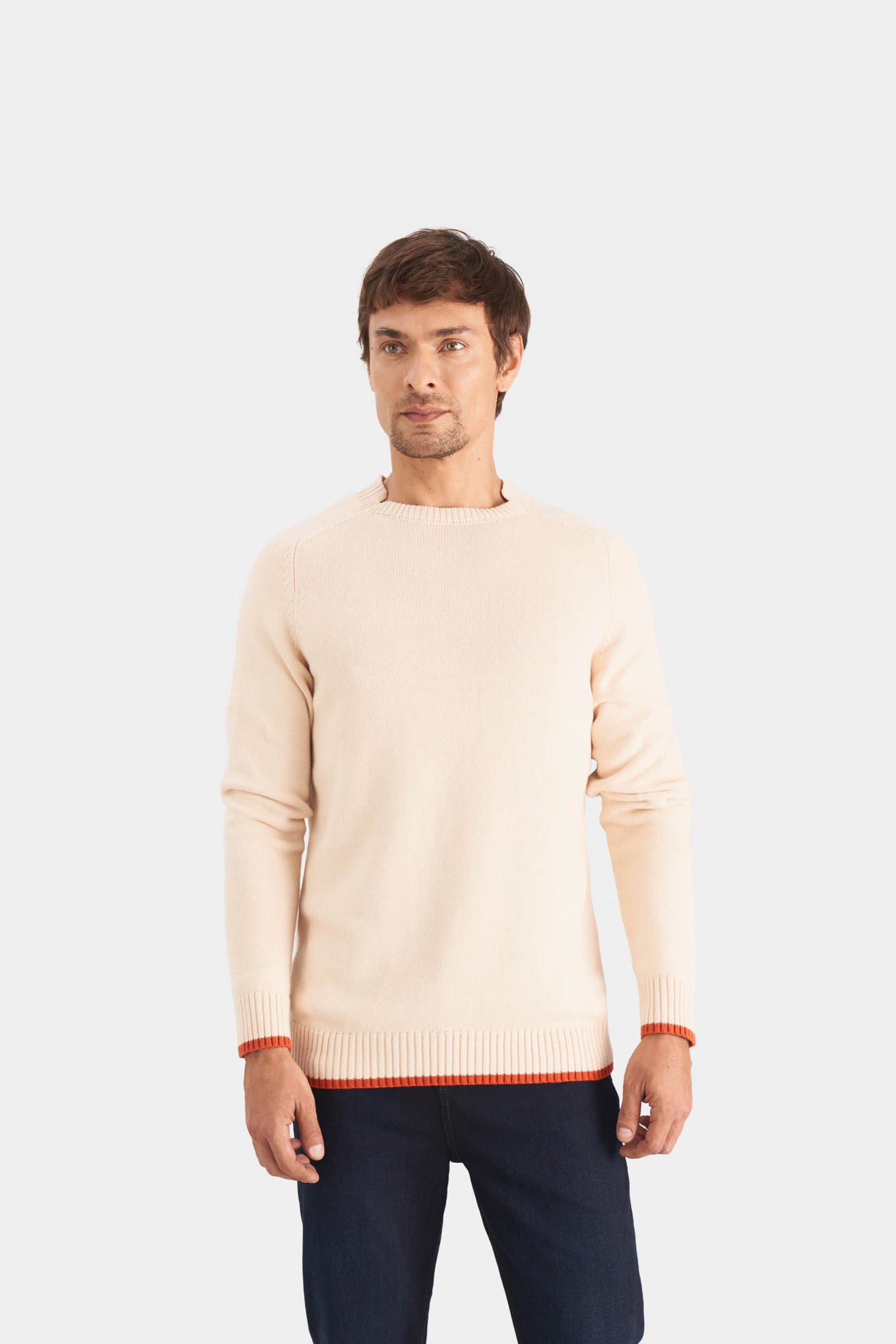 Men’s Corvus Cotton Knit Sweater in Cream with Contrasting Details XX