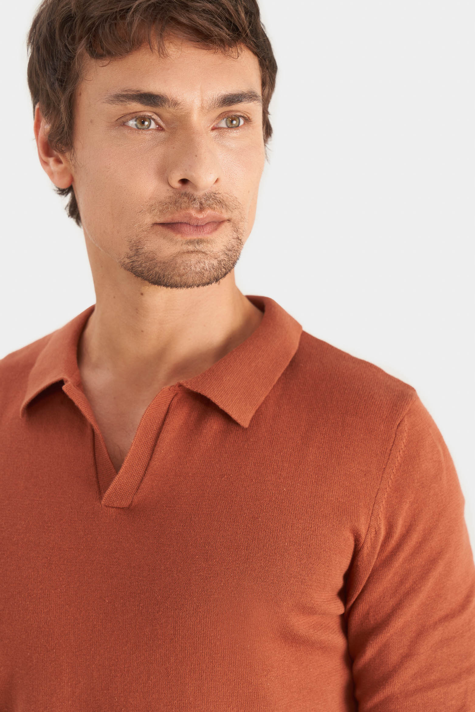 Men’s Pyxis Long Sleeve Knit Polo in Brandy