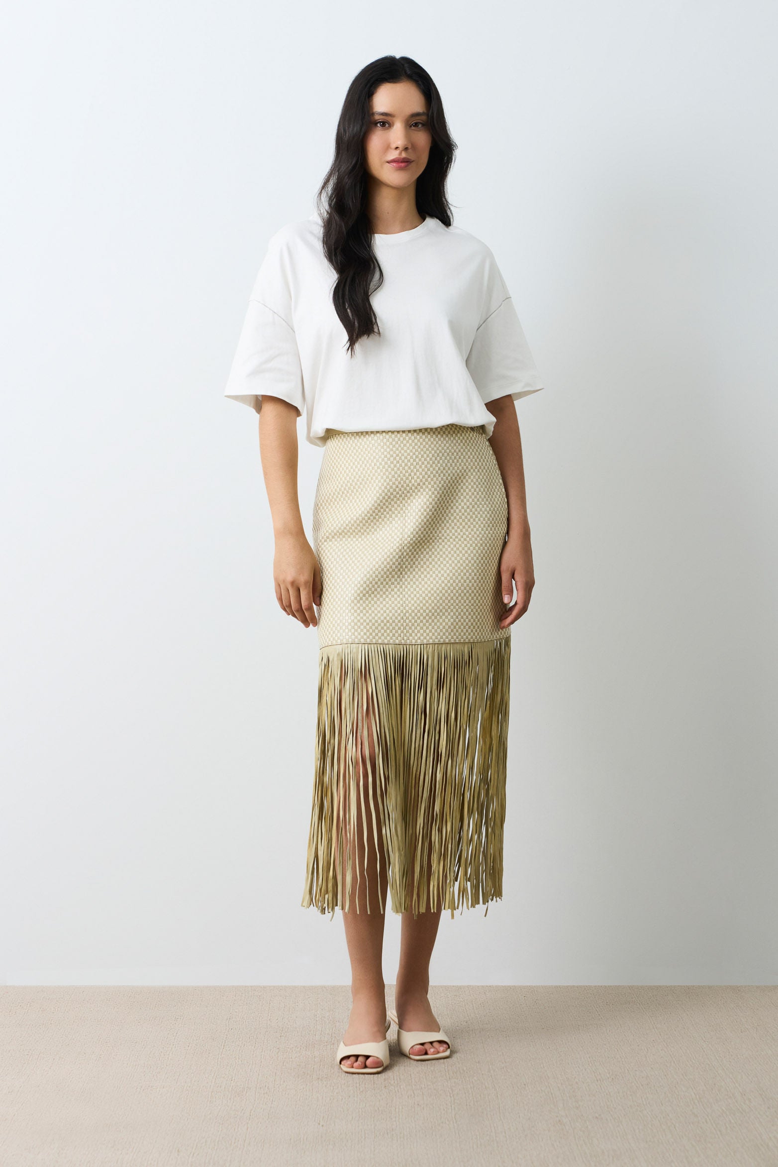 Kiwa woven leather skirt for women