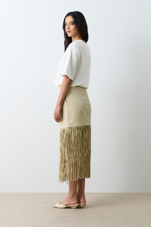 Kiwa woven leather skirt for women