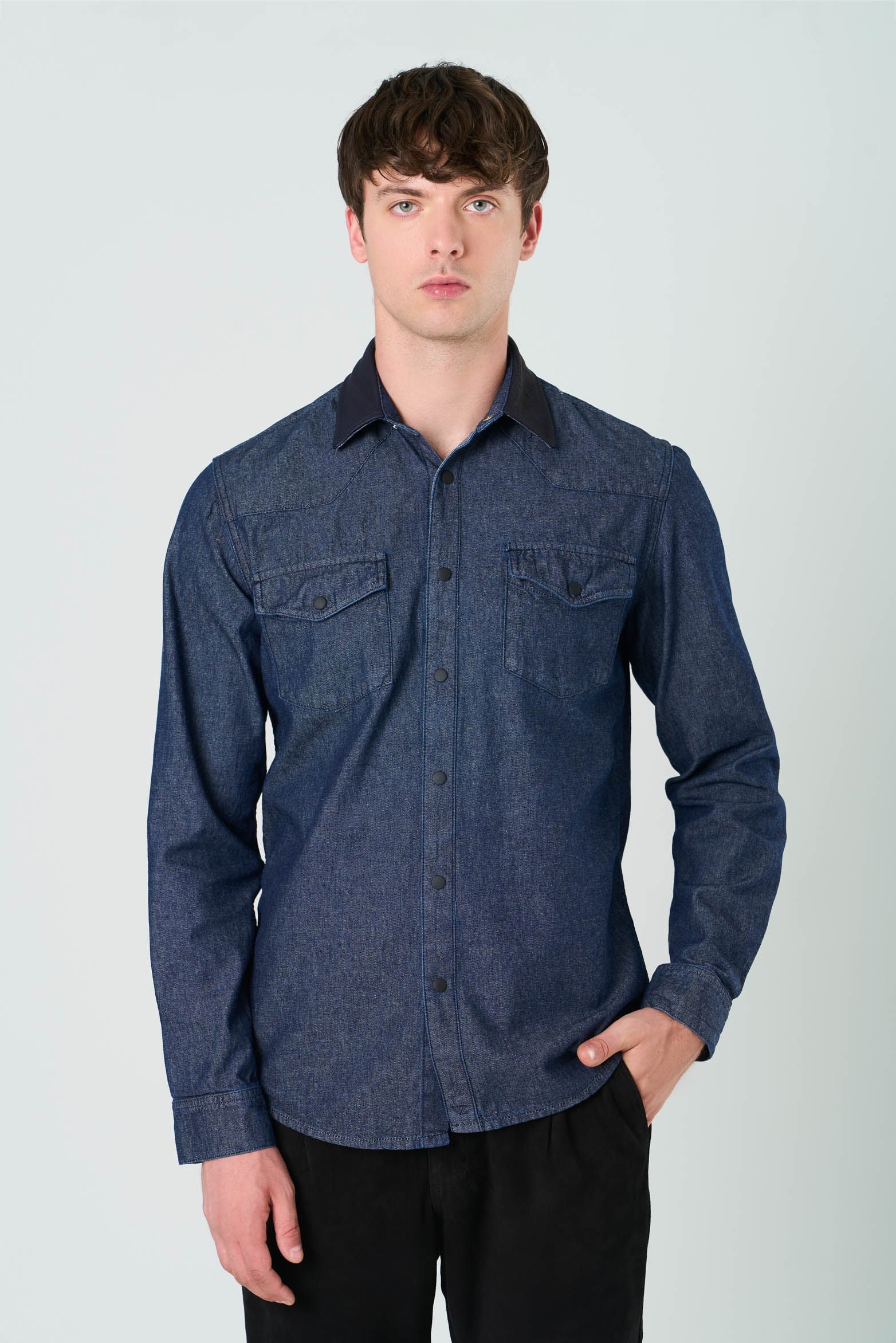 Men’s Alcor Long-Sleeve Cotton Overshirt with Leather Details