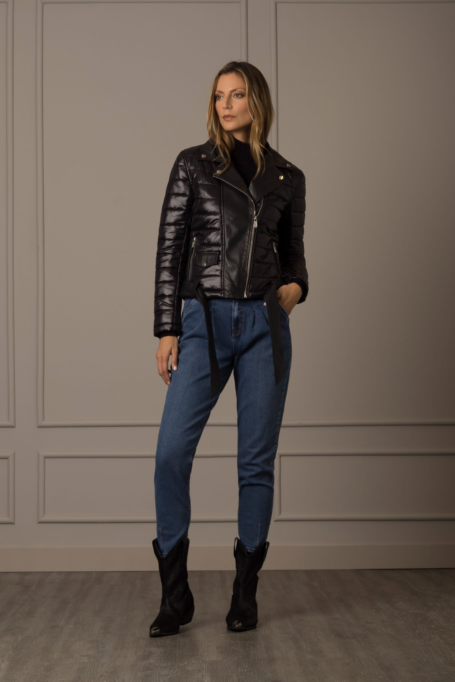 Women’s Soul Biker-Style Puffer Jacket in Leather