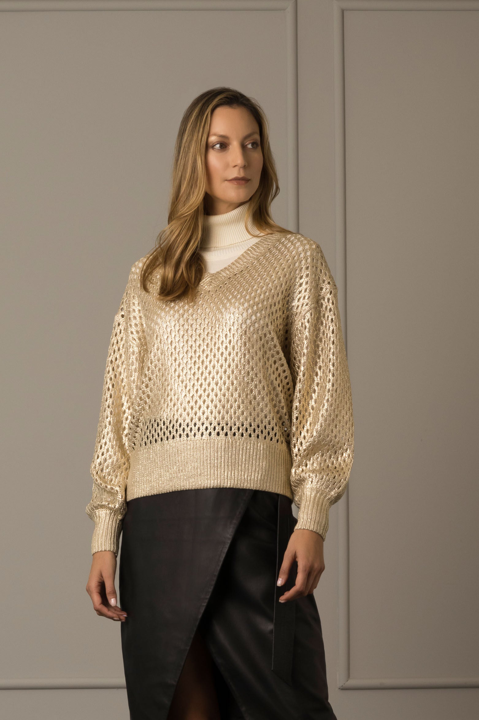 Women’s Hanoi Sweater in Gold Metallic Knit XX