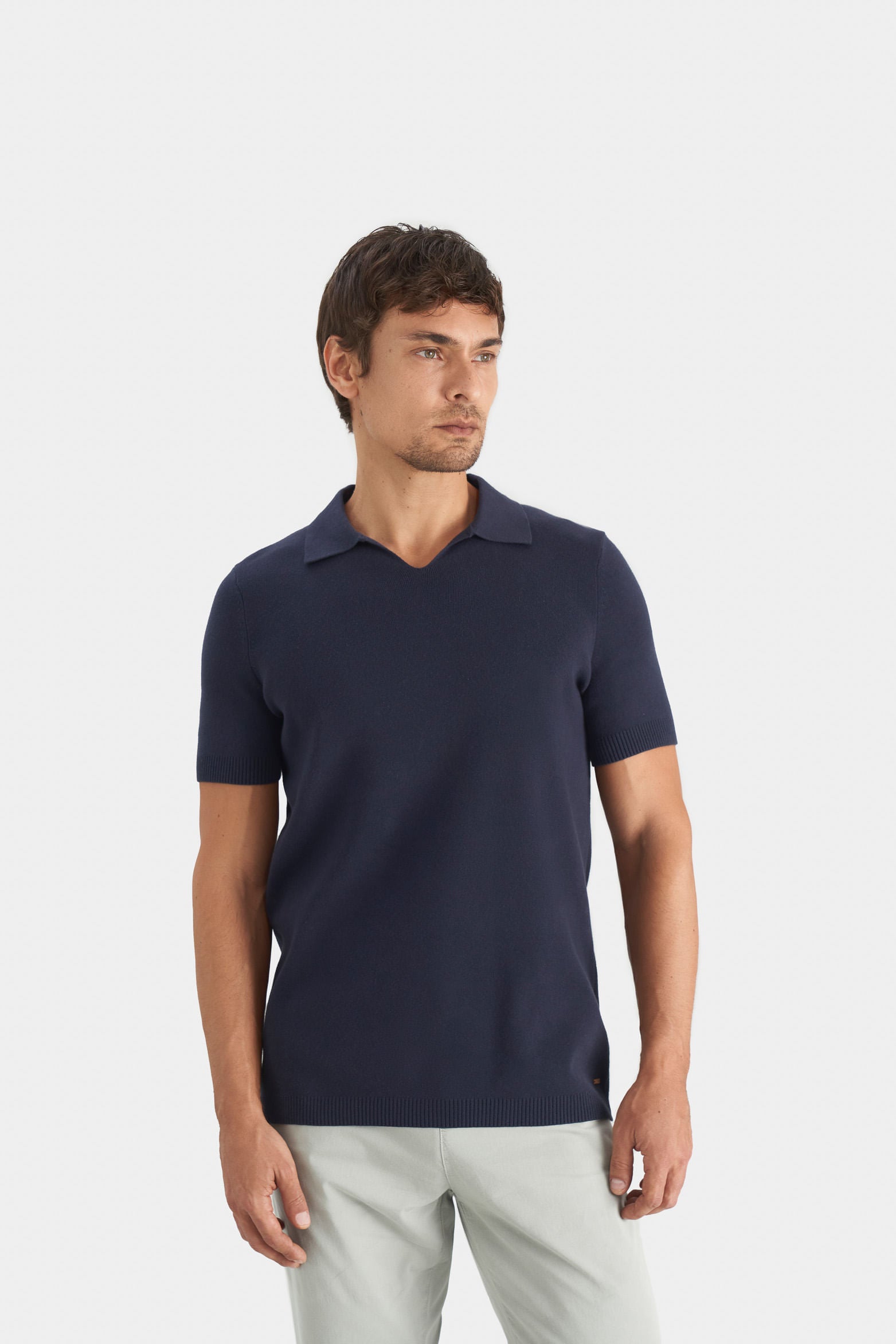 Men’s V-Neck Knit Polo in Navy Blue XX