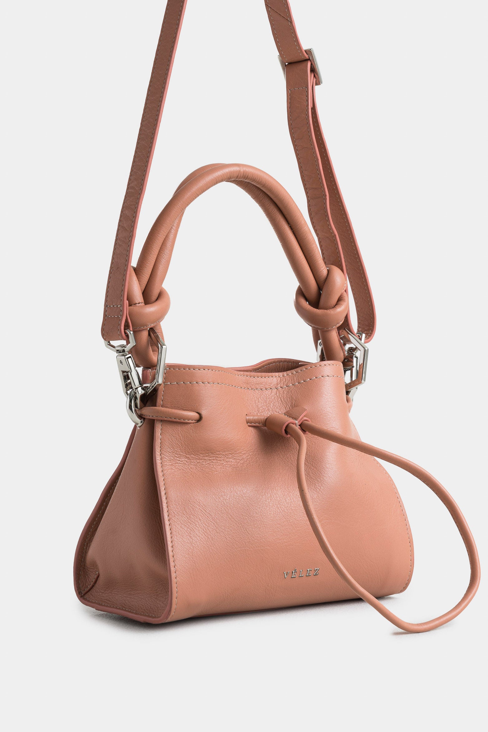 Pers Leather Hands-Free Bag for Women with Knotted Detail in Pink
