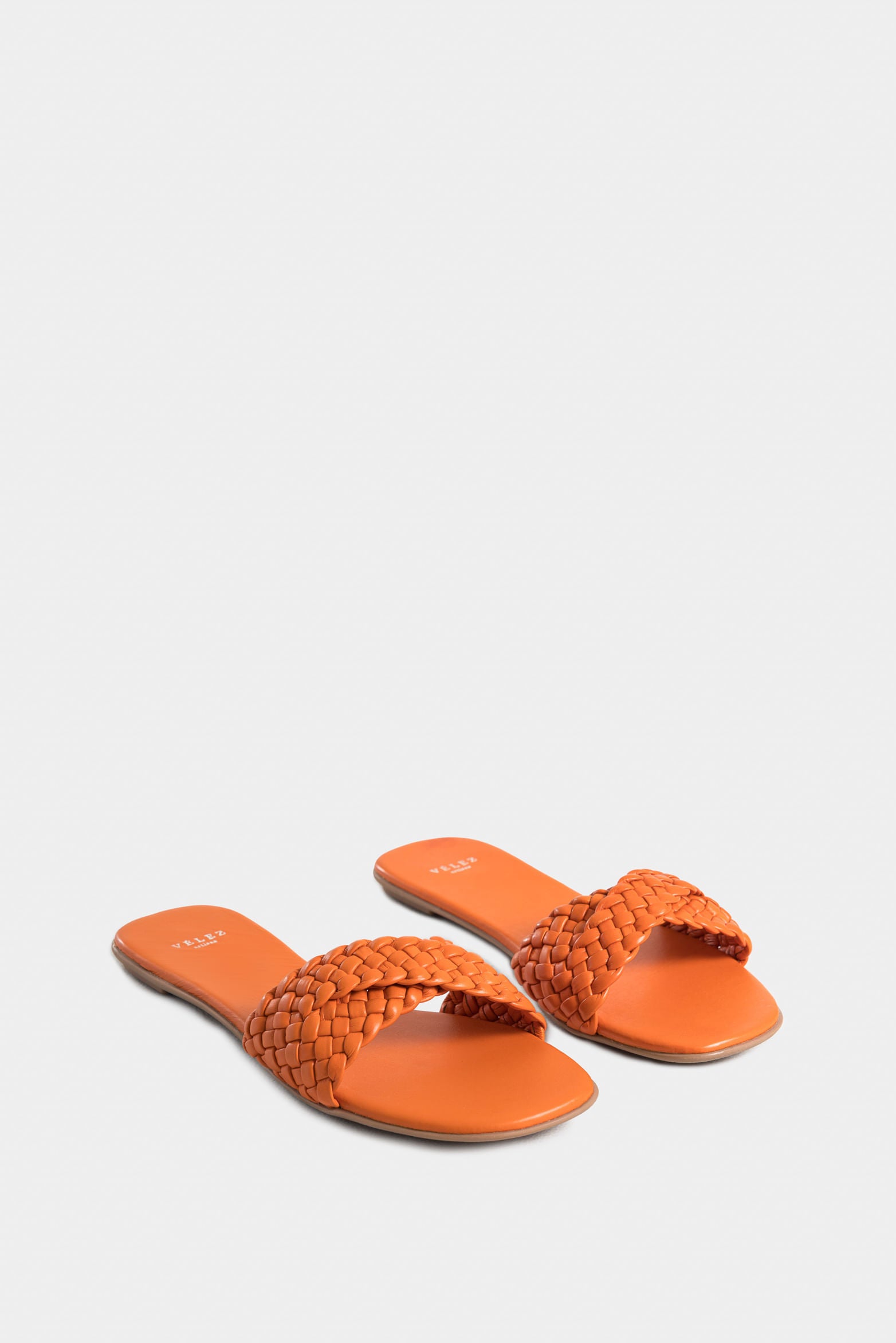 Women’s Venice Flat Sandals in Orange Leather with Braided Upper