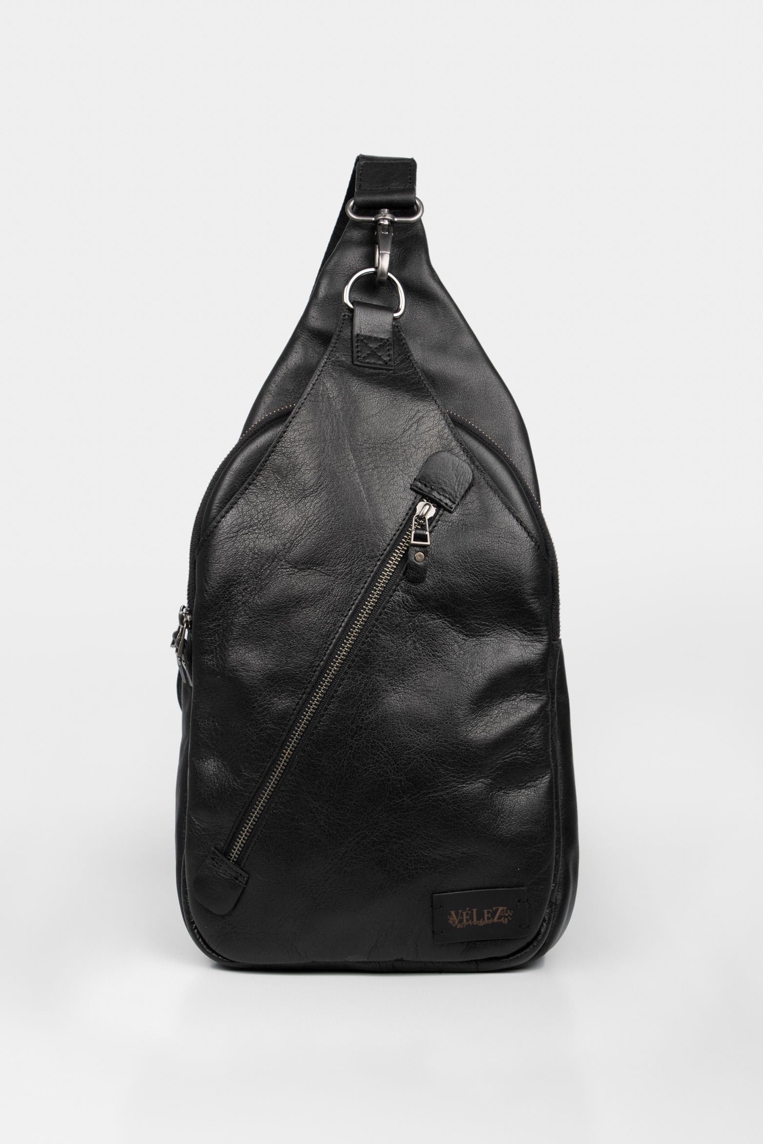 Men’s Sling Handbags in Black Leather with Adjustable Strap