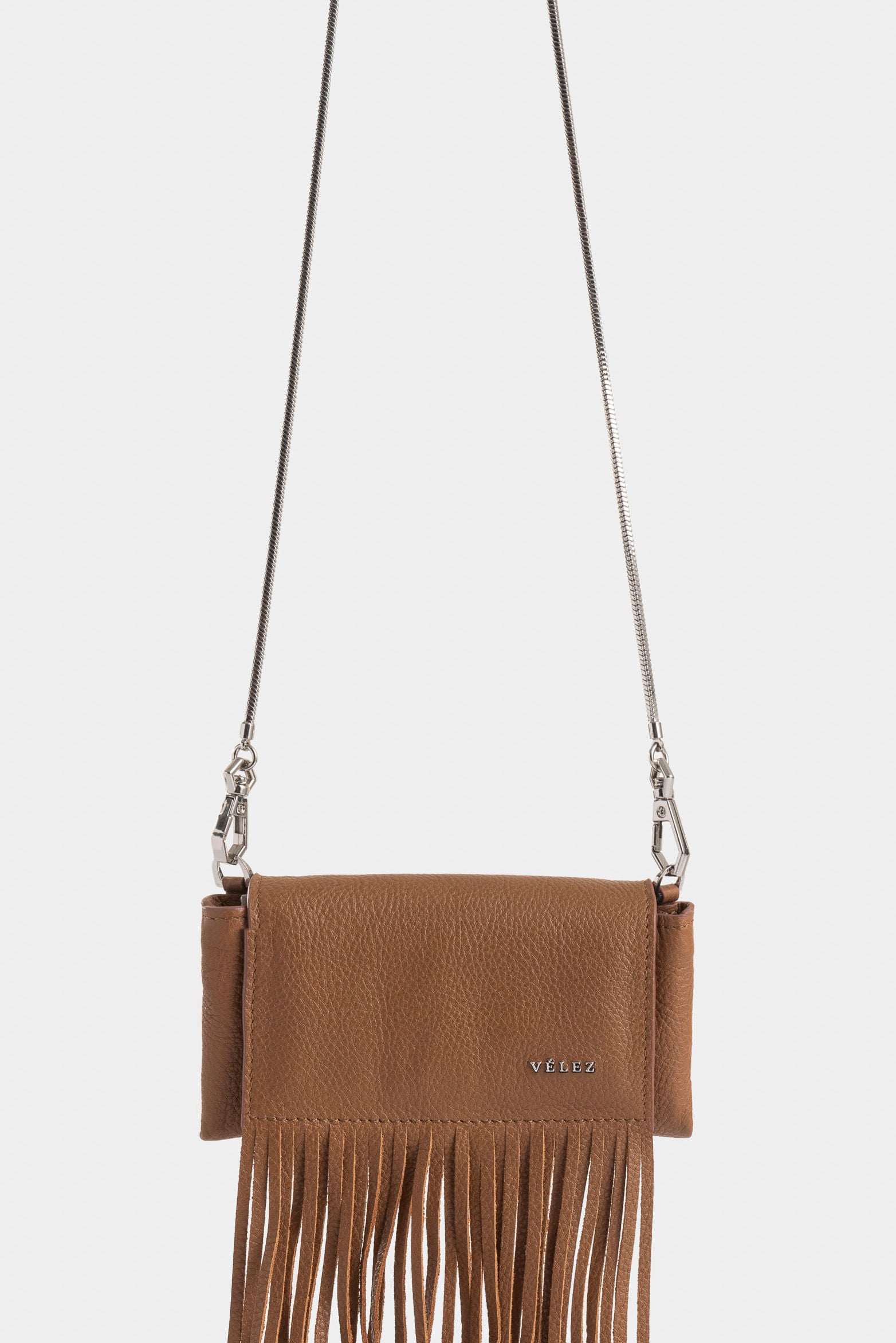 Mini Tabit cracked leather crossbody bag for women with fringes