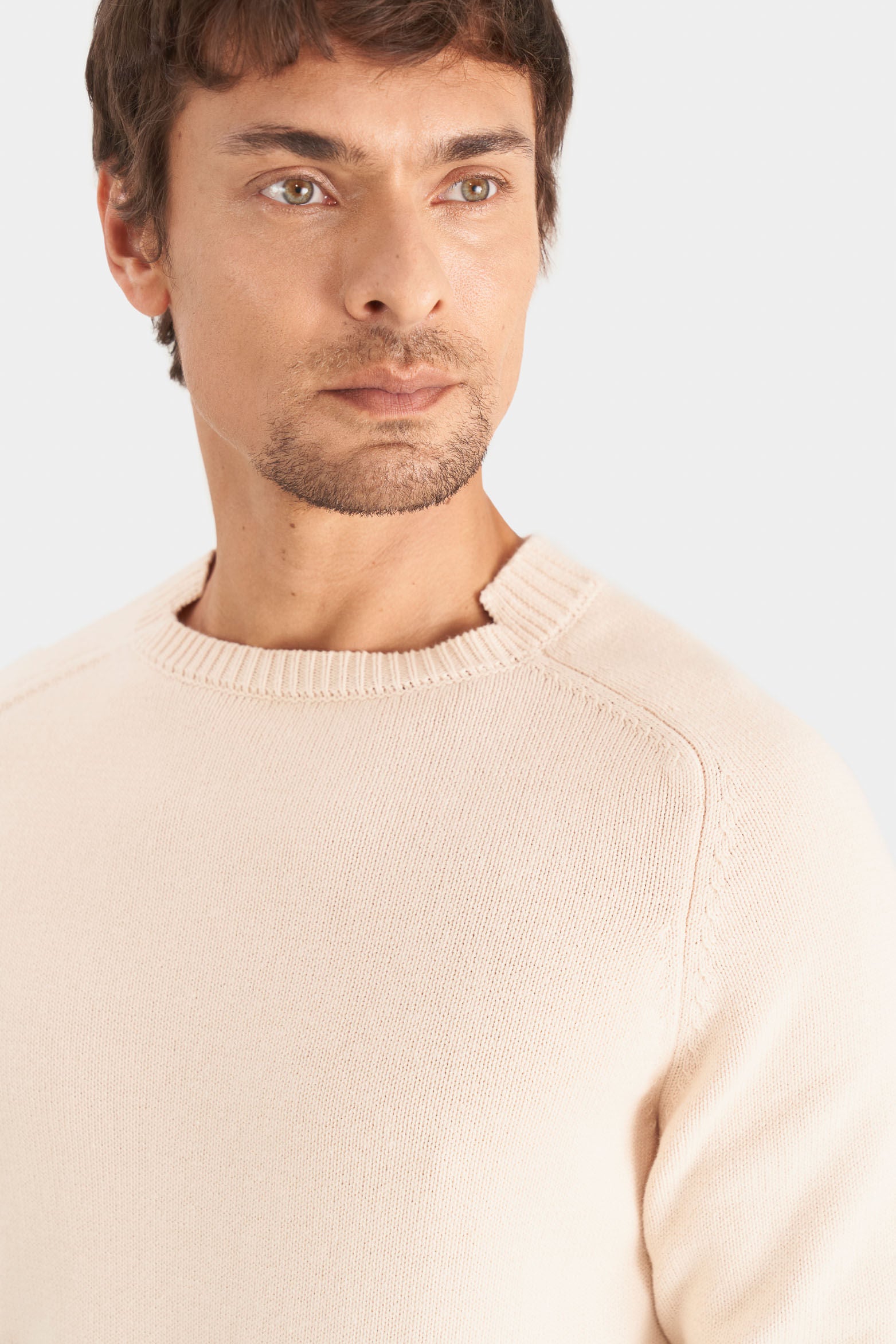Men’s Corvus Cotton Knit Sweater in Cream with Contrasting Details XX
