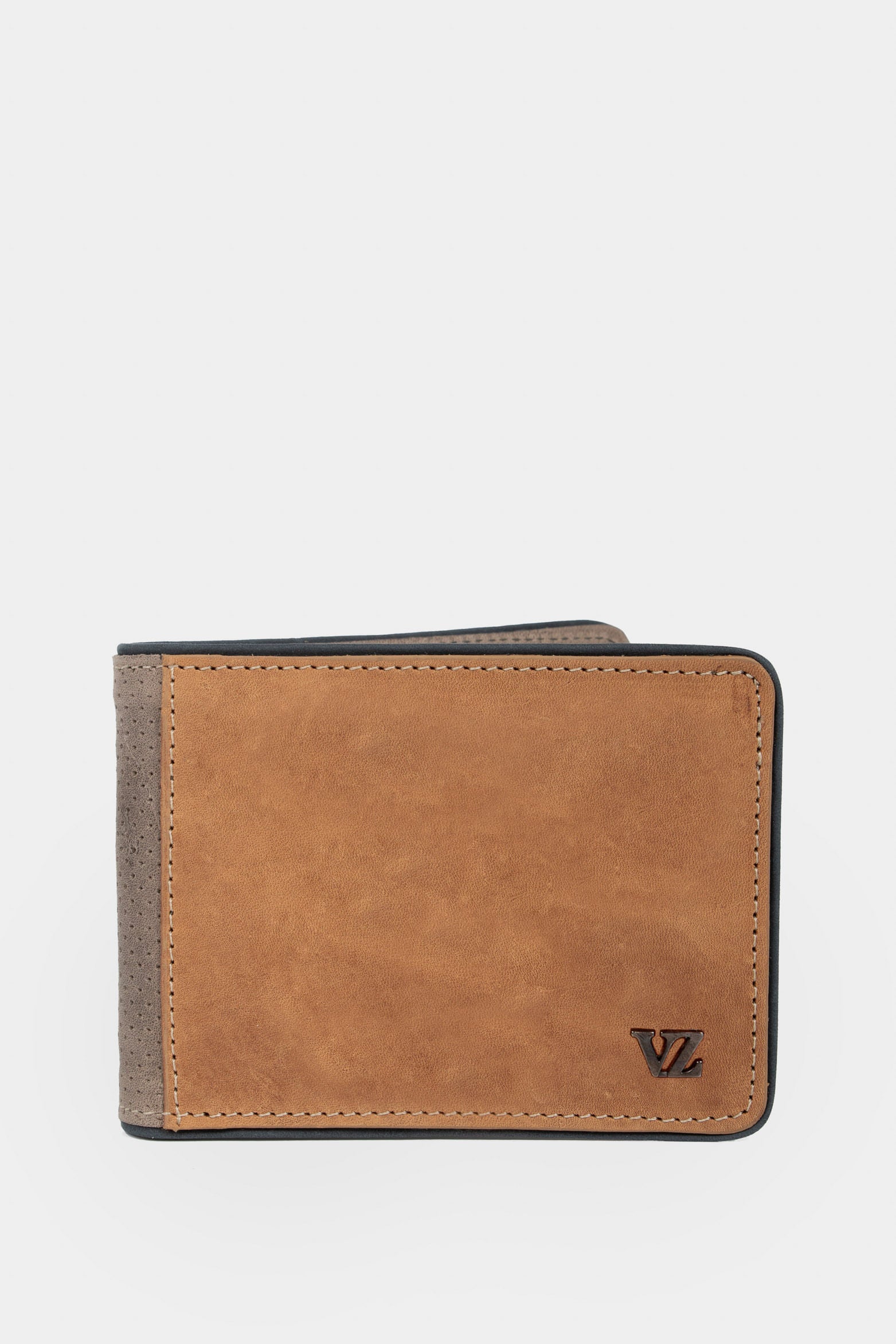 Lines Contrast Leather Wallet in Beige