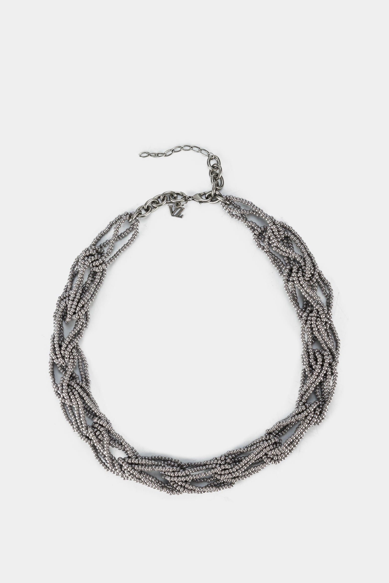 Women’s Milan Necklace in Graphite with Intertwined Beaded Strands in Link Formation