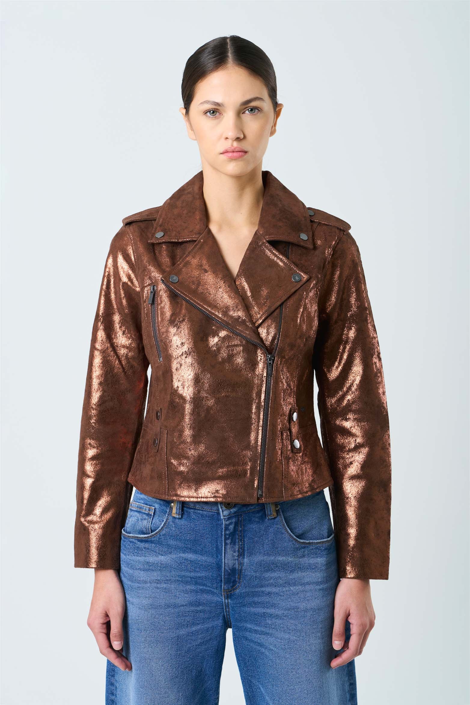 Women's Royal Glass Leather Biker Jacket