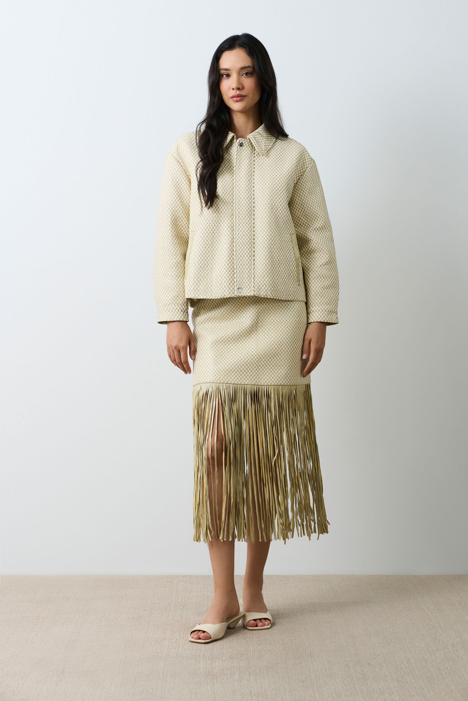 Wisa woven leather trucker jacket for women