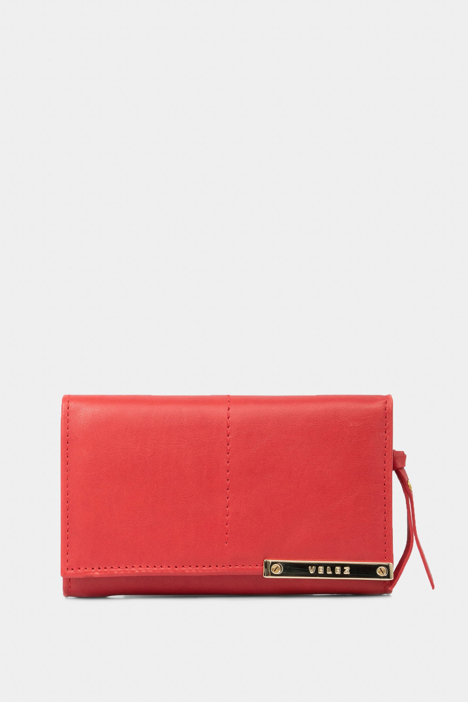 Genuine Leather Wallet in Red with Metallic Appliqué