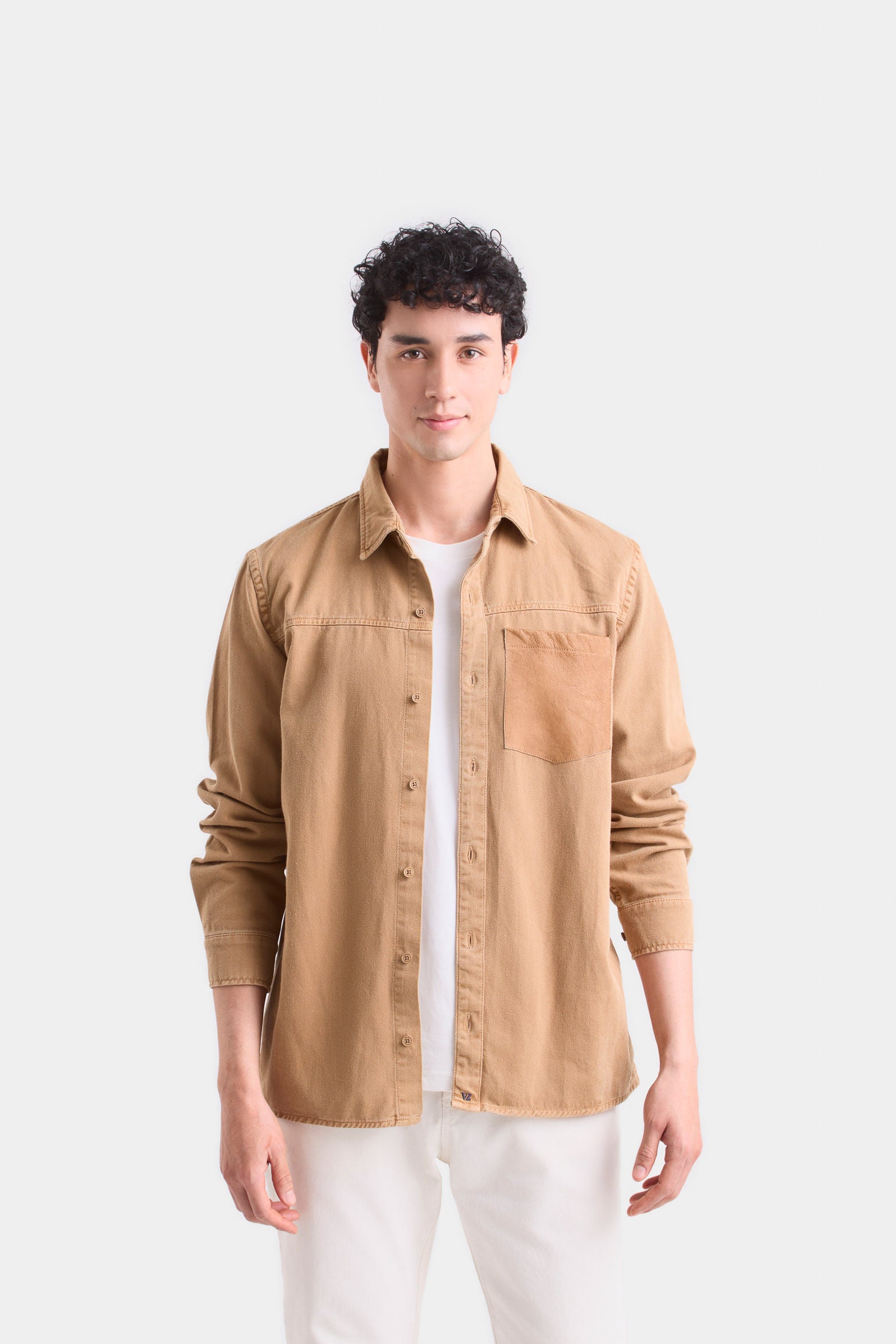 Men’s Duna Long-Sleeve Cotton Overshirt with Leather Pocket