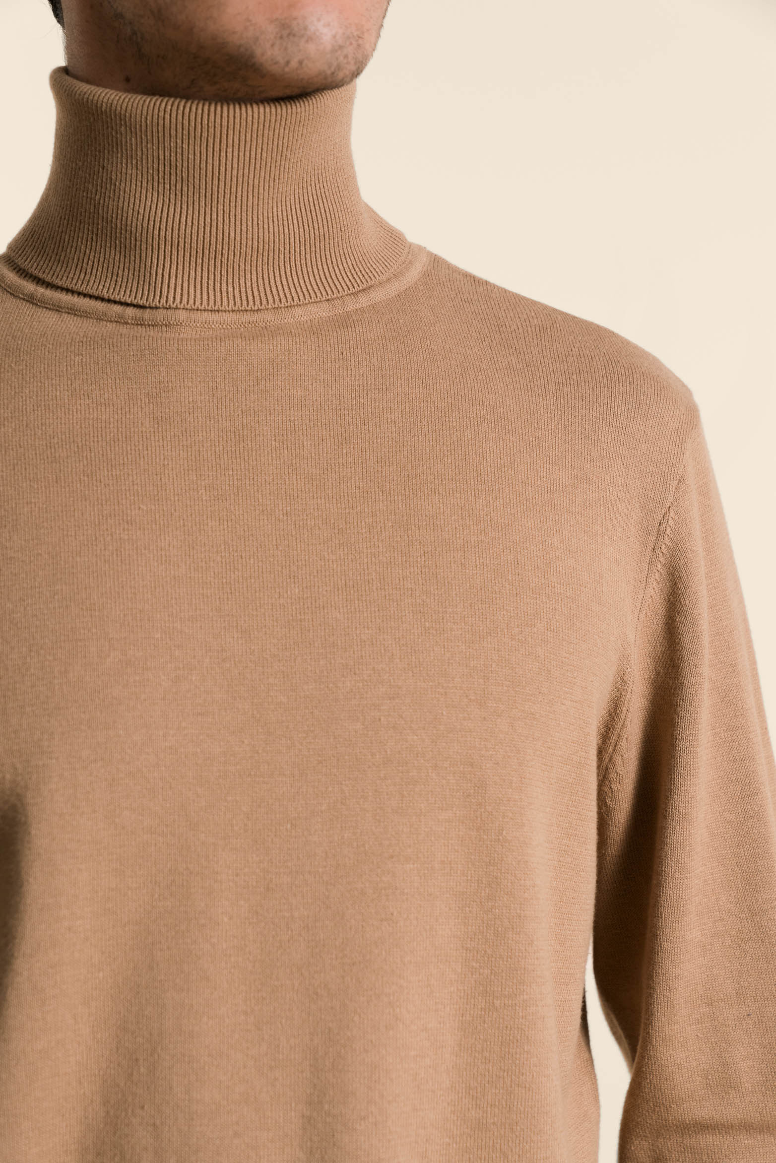 Men’s Turtleneck Knit Sweater in Sand