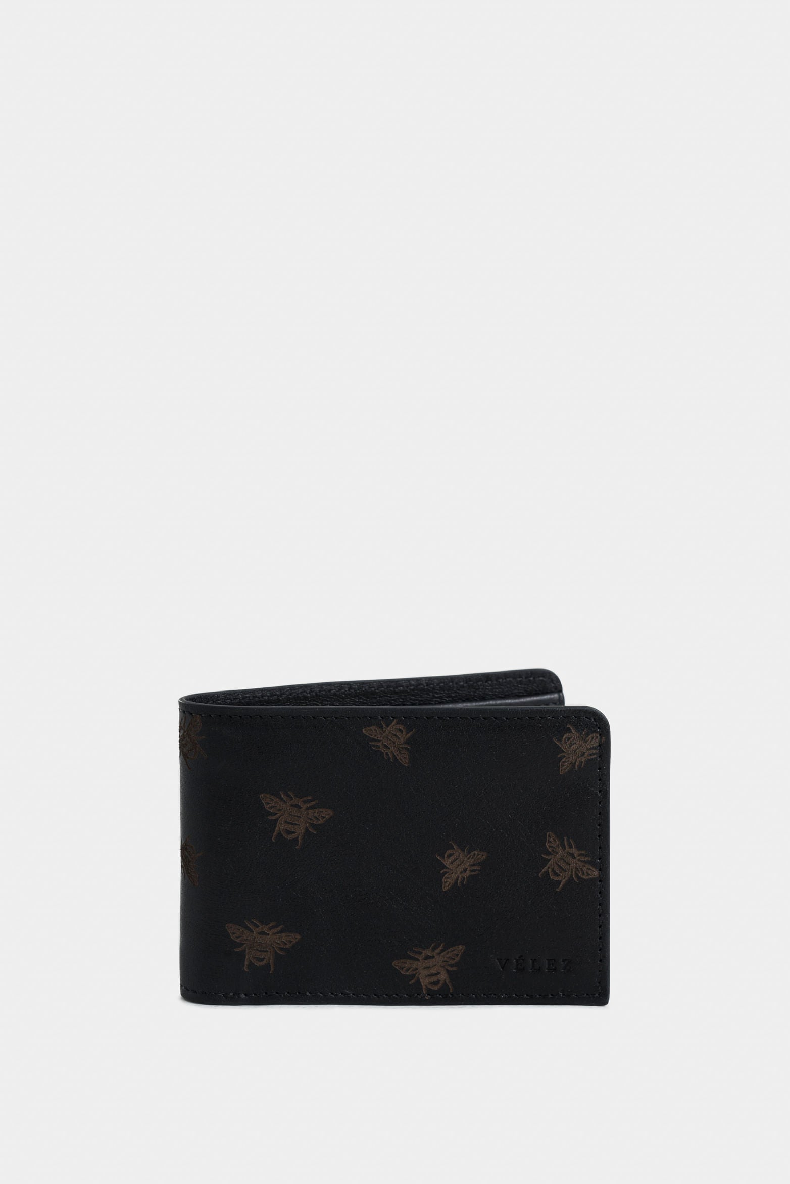 Men's Hibiscus Leather Wallet with Embossed Bee