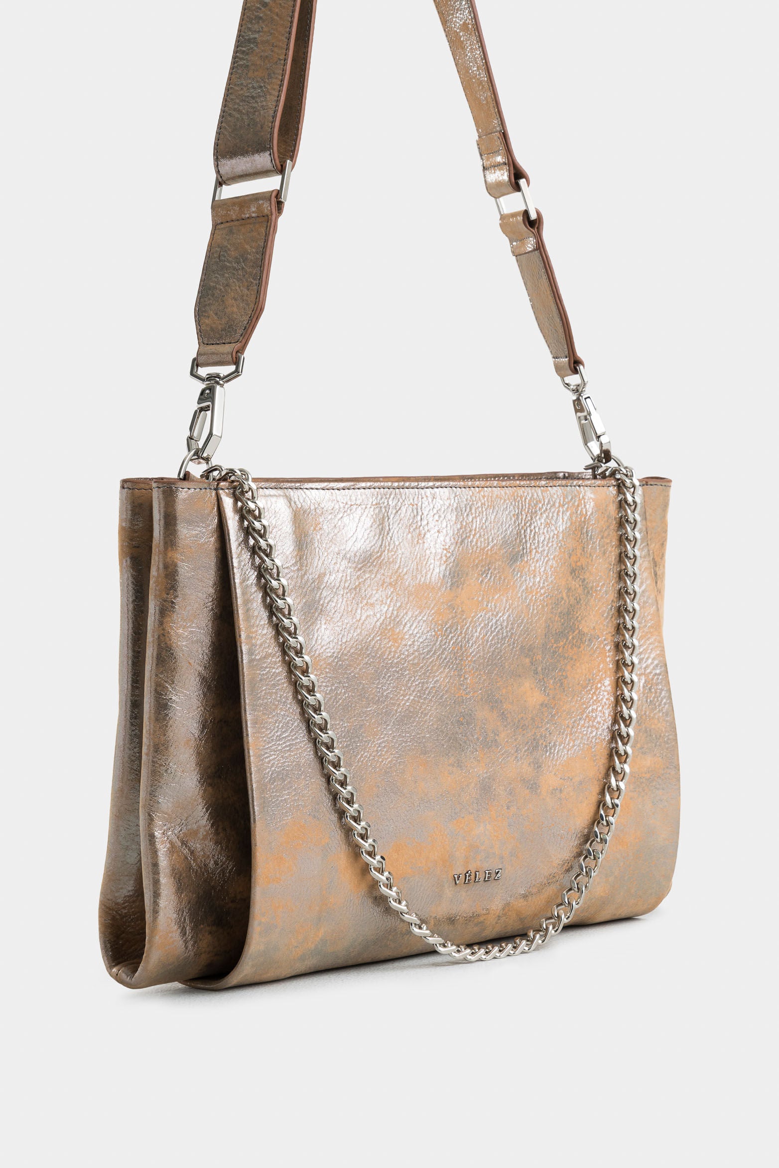 Glyceria Folia Leather Shopping Bag with Chain Hand Strap for Women