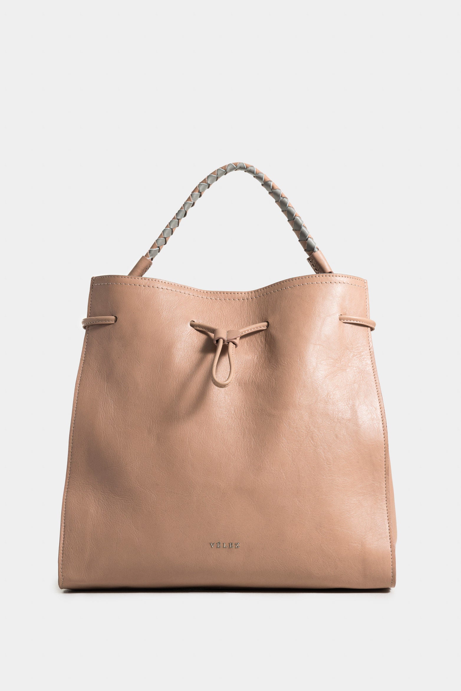 Pers Leather Shopping Bag with Woven Handle for Women