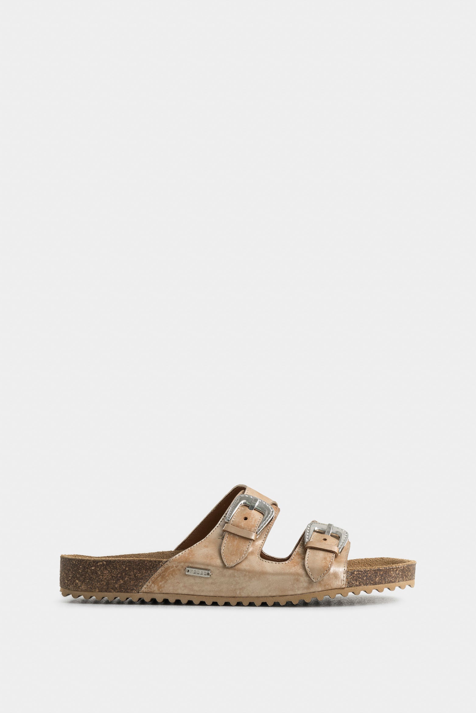 Pilos Flat Sandals in Foil Leather with Cork Sole