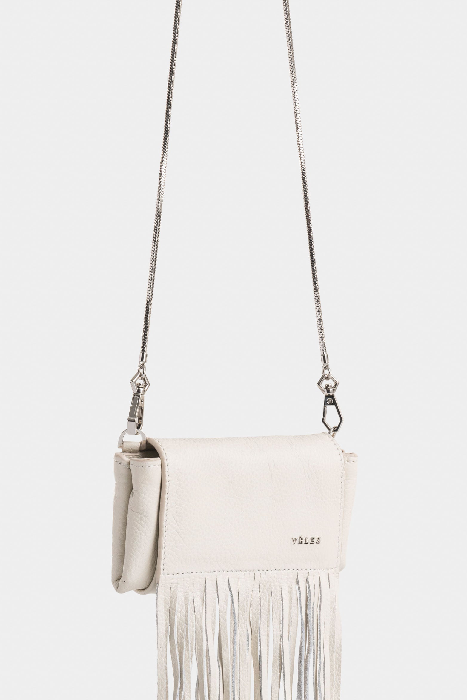 Mini Tabit cracked leather crossbody bag for women with fringes