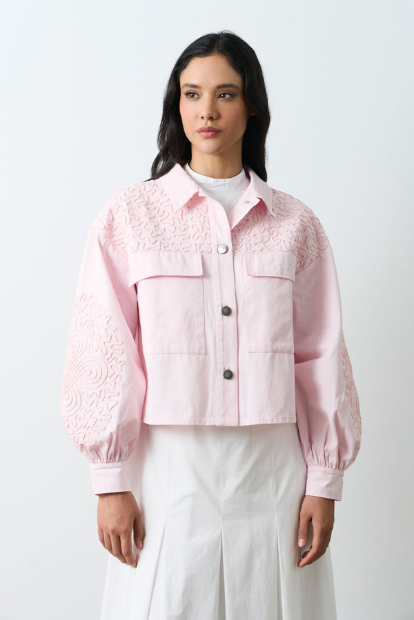 Aguamarina fabric jacket for women with suede embroidery