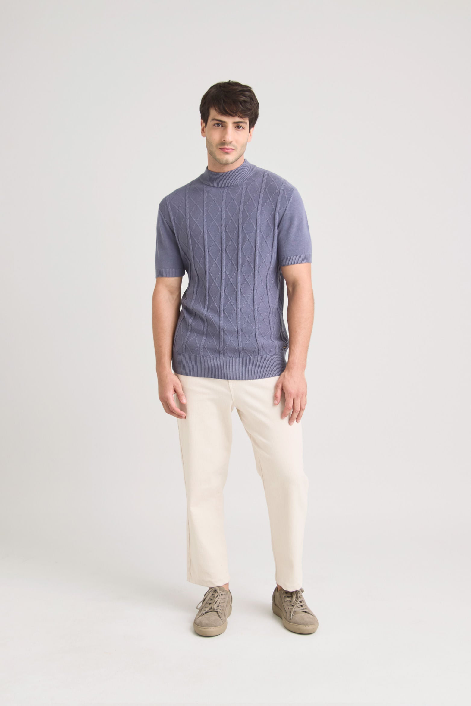 Shadow Knitted T-shirt for Men with Geometric Figures