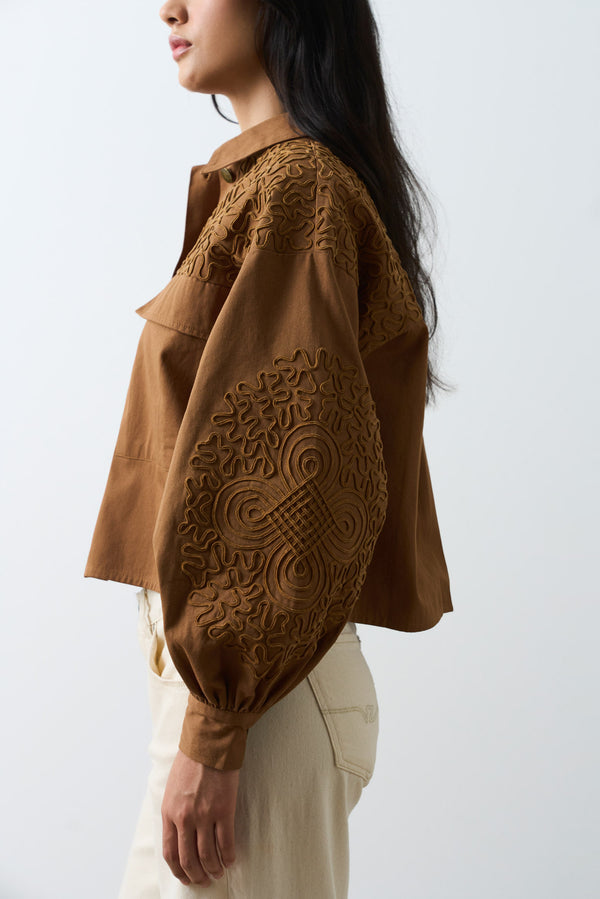 Aguamarina fabric jacket for women with suede embroidery
