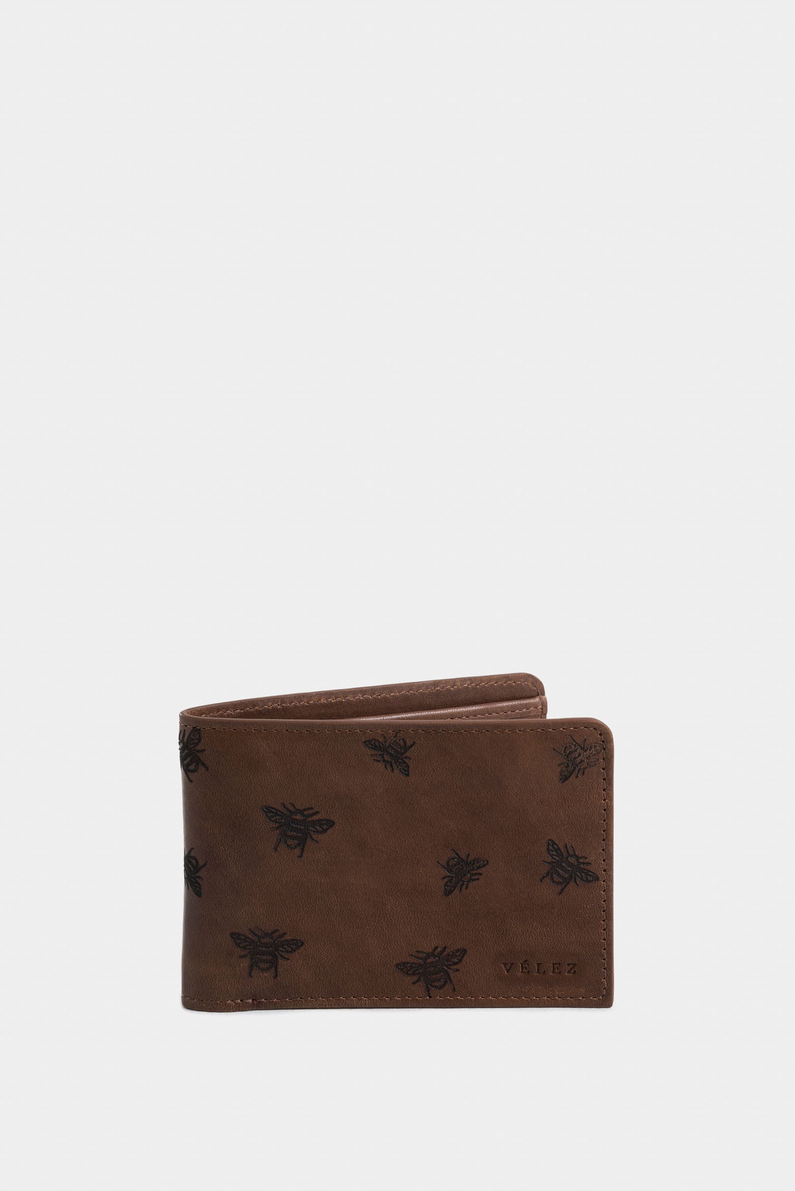 Men's Hibiscus Leather Wallet with Embossed Bee