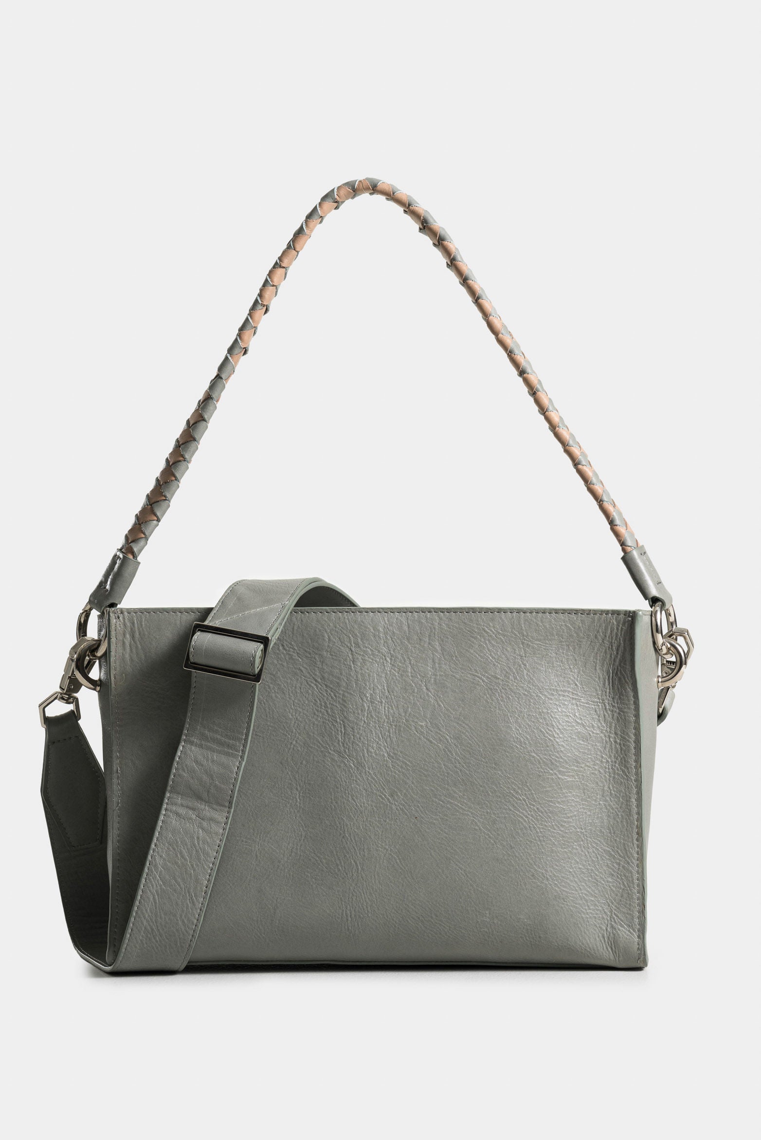 Hazelnut Bowling Leather Bag for Women with Bicolor Woven Handle