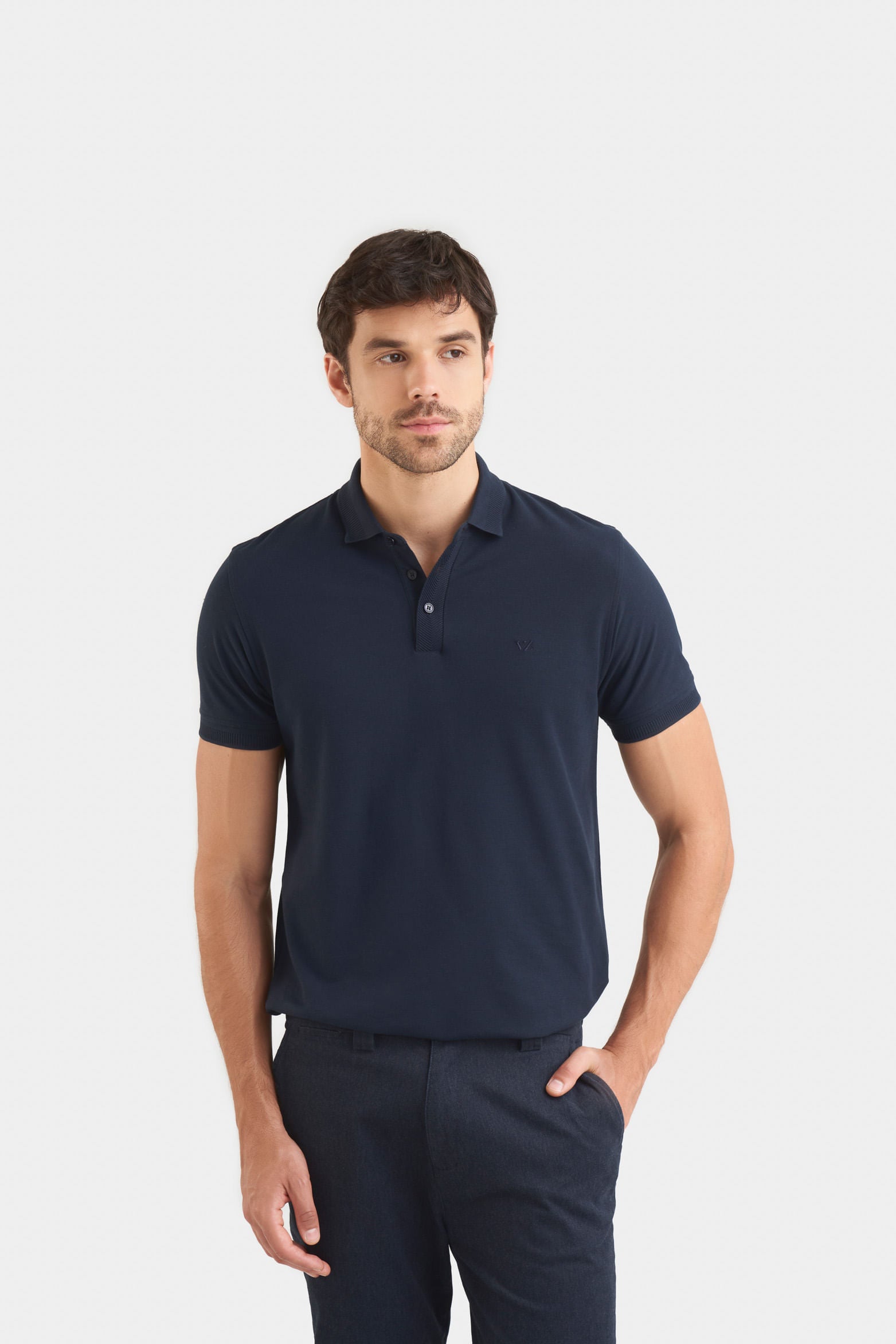 Casual Polo in Dark Blue Pima Cotton