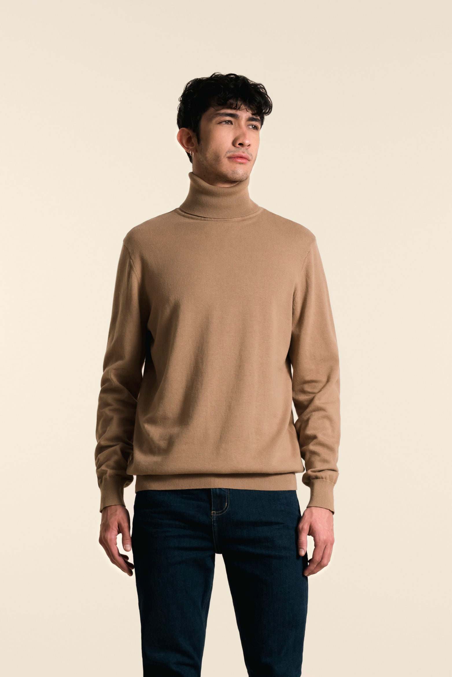 Men’s Turtleneck Knit Sweater in Sand
