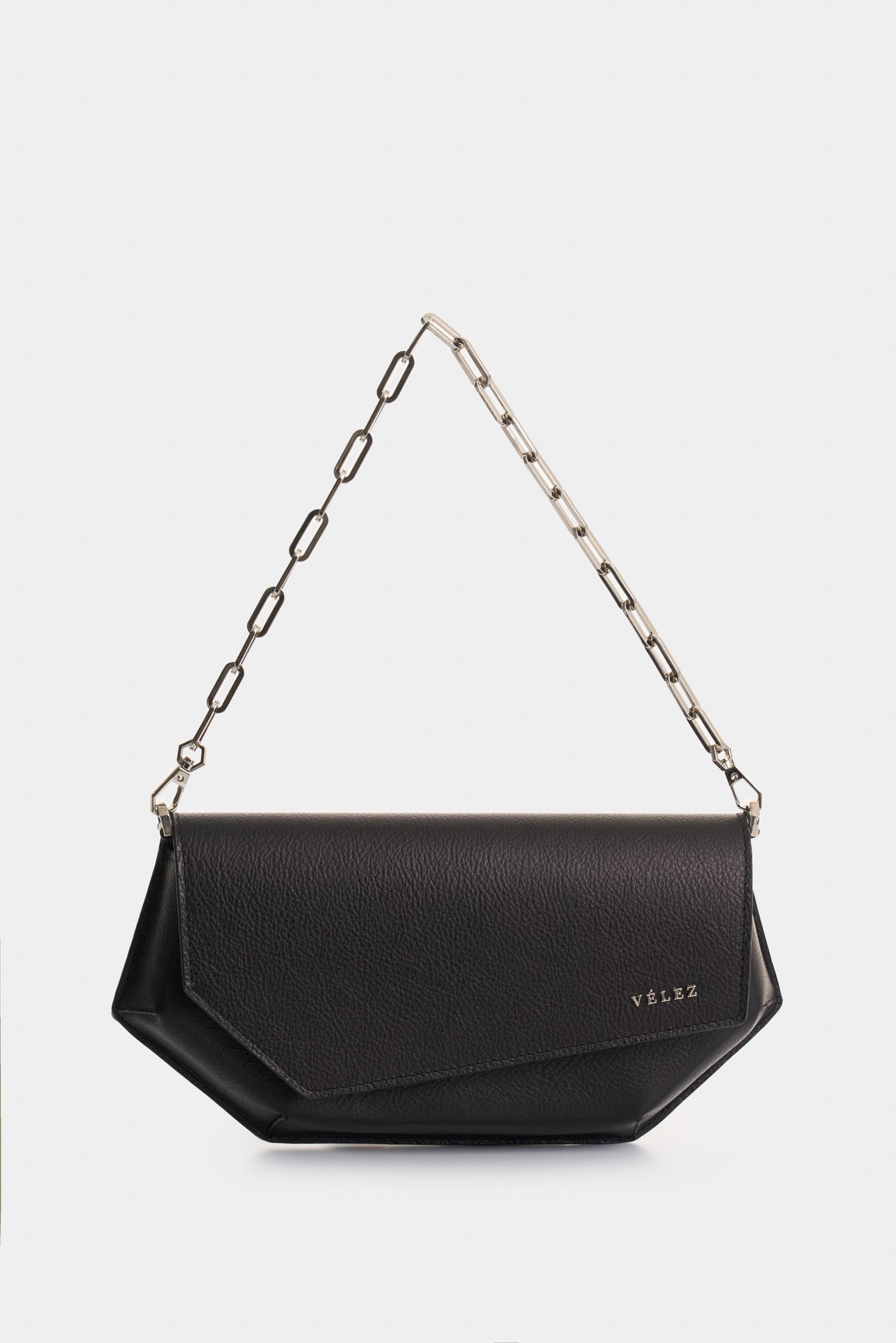 Women's Leather Bowling Hexa Baguette Bag with Chain Detail