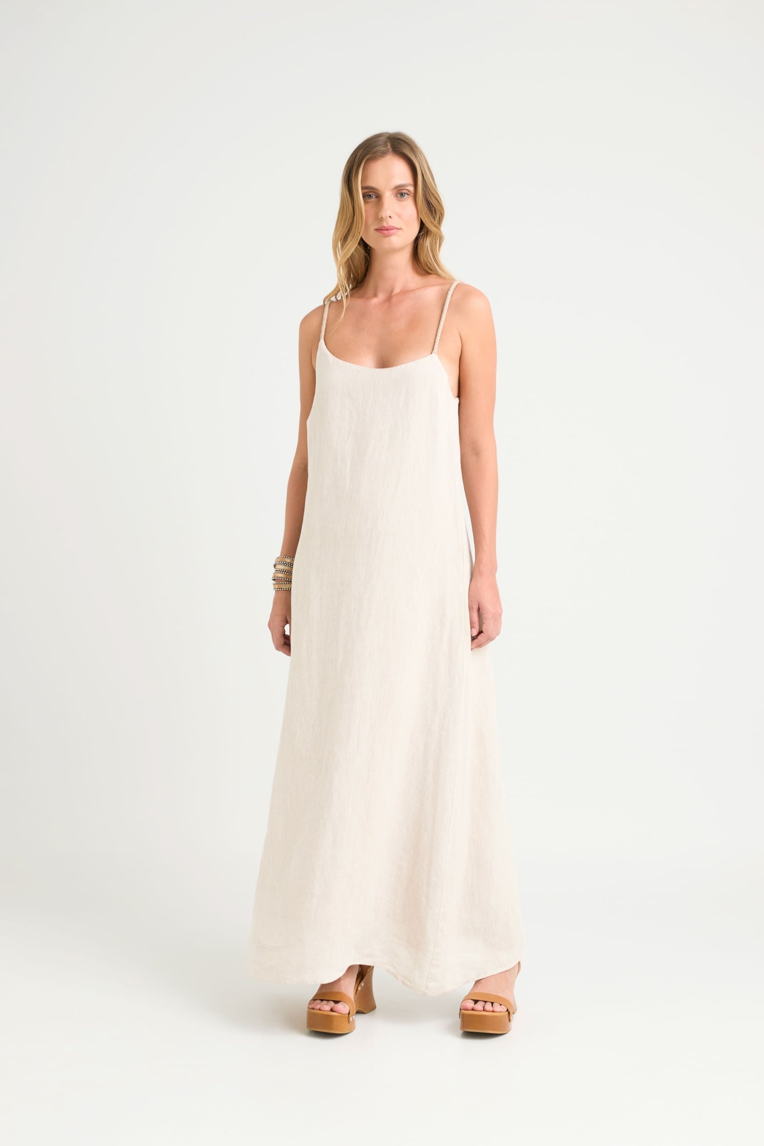 Luz dress in woven fabric for women with braided strap