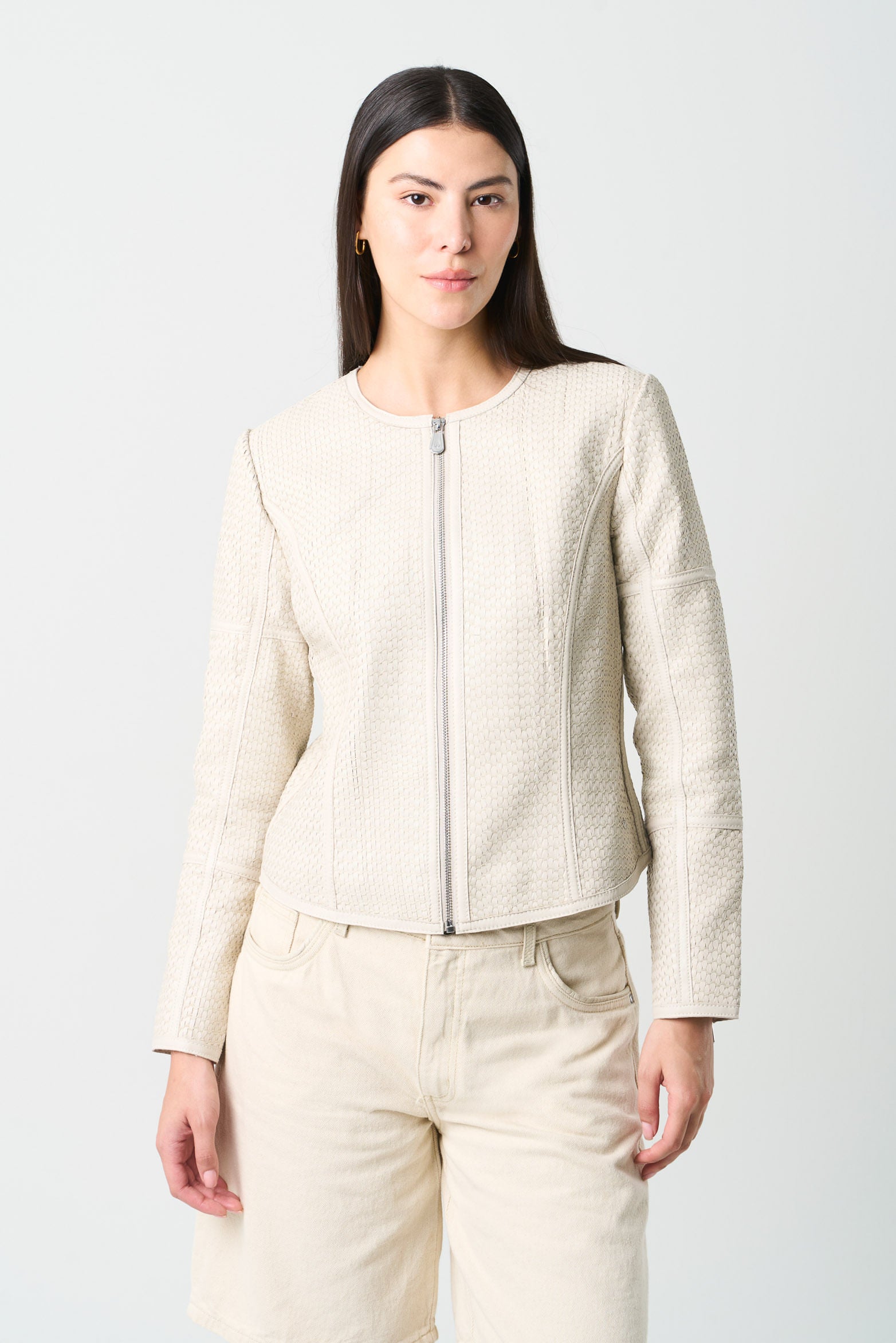 Women's Woven Leather Jacket