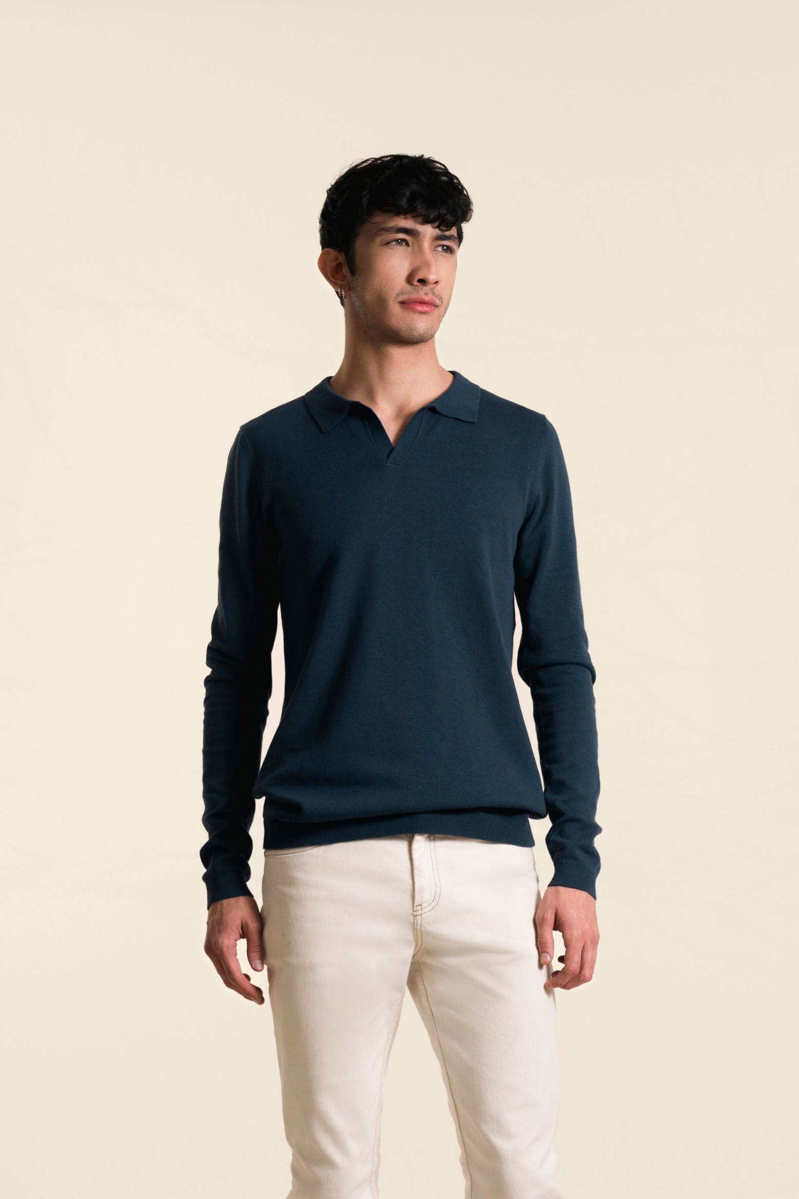 Men’s Pyxis Long Sleeve Knit Polo in Navy Blue
