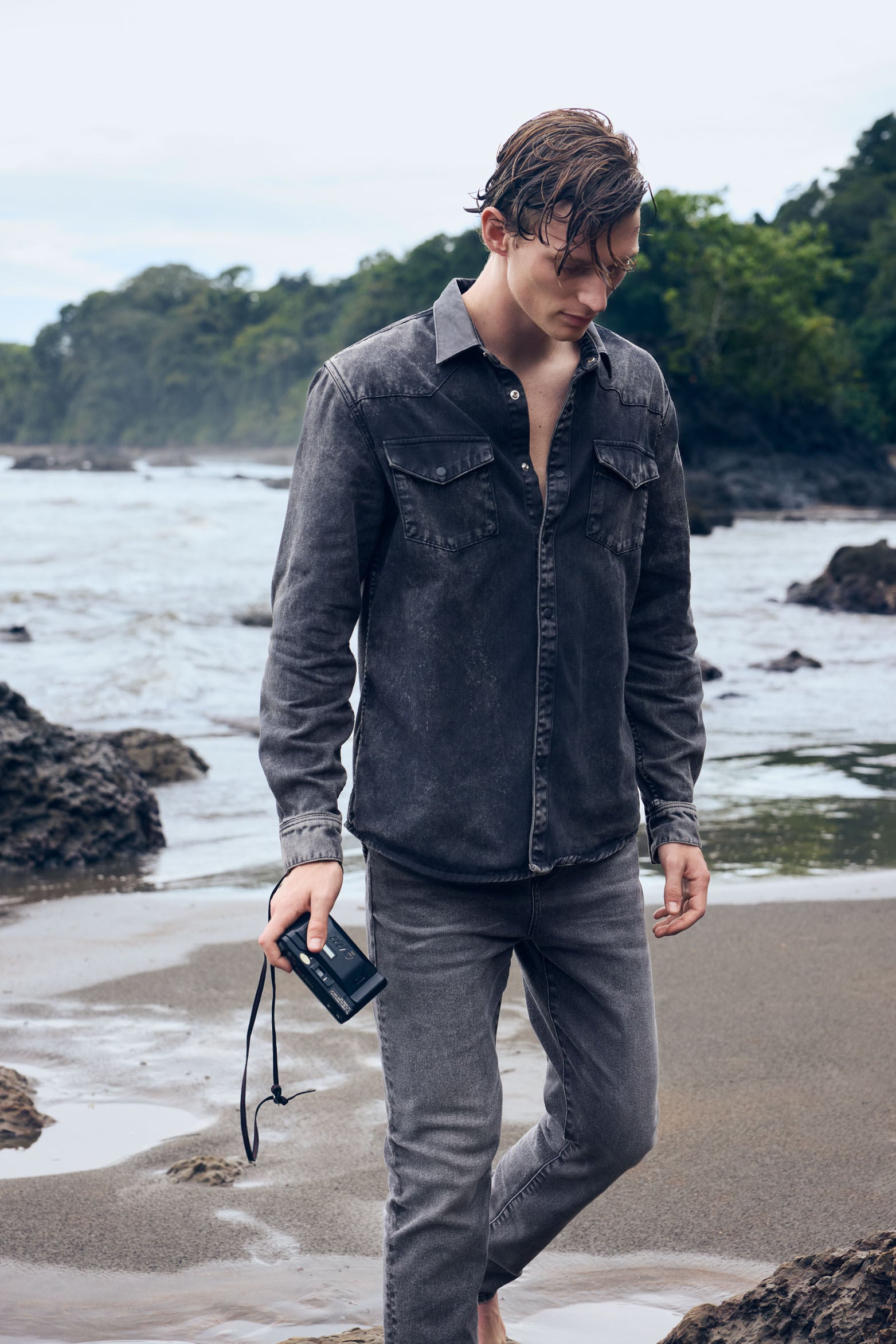Men’s Alcor Long-Sleeve Cotton Overshirt with Leather Details
