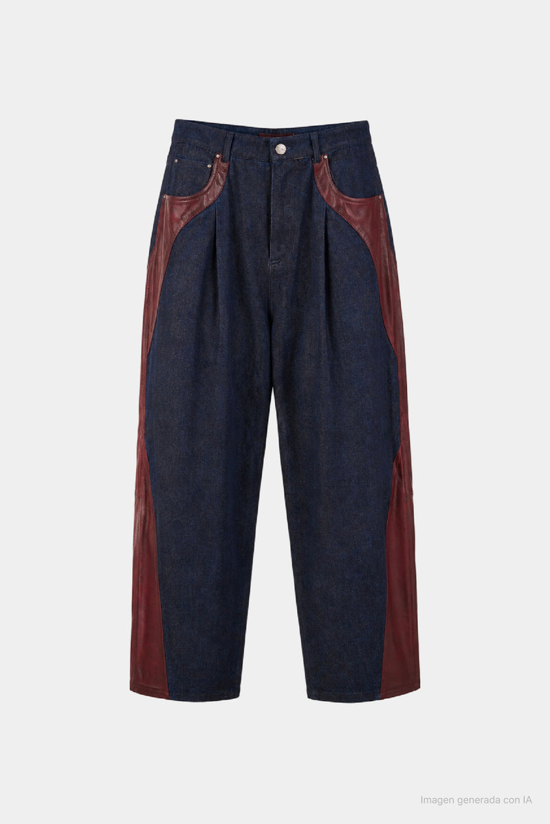 Women's Leather & Denim Barrel Jeans