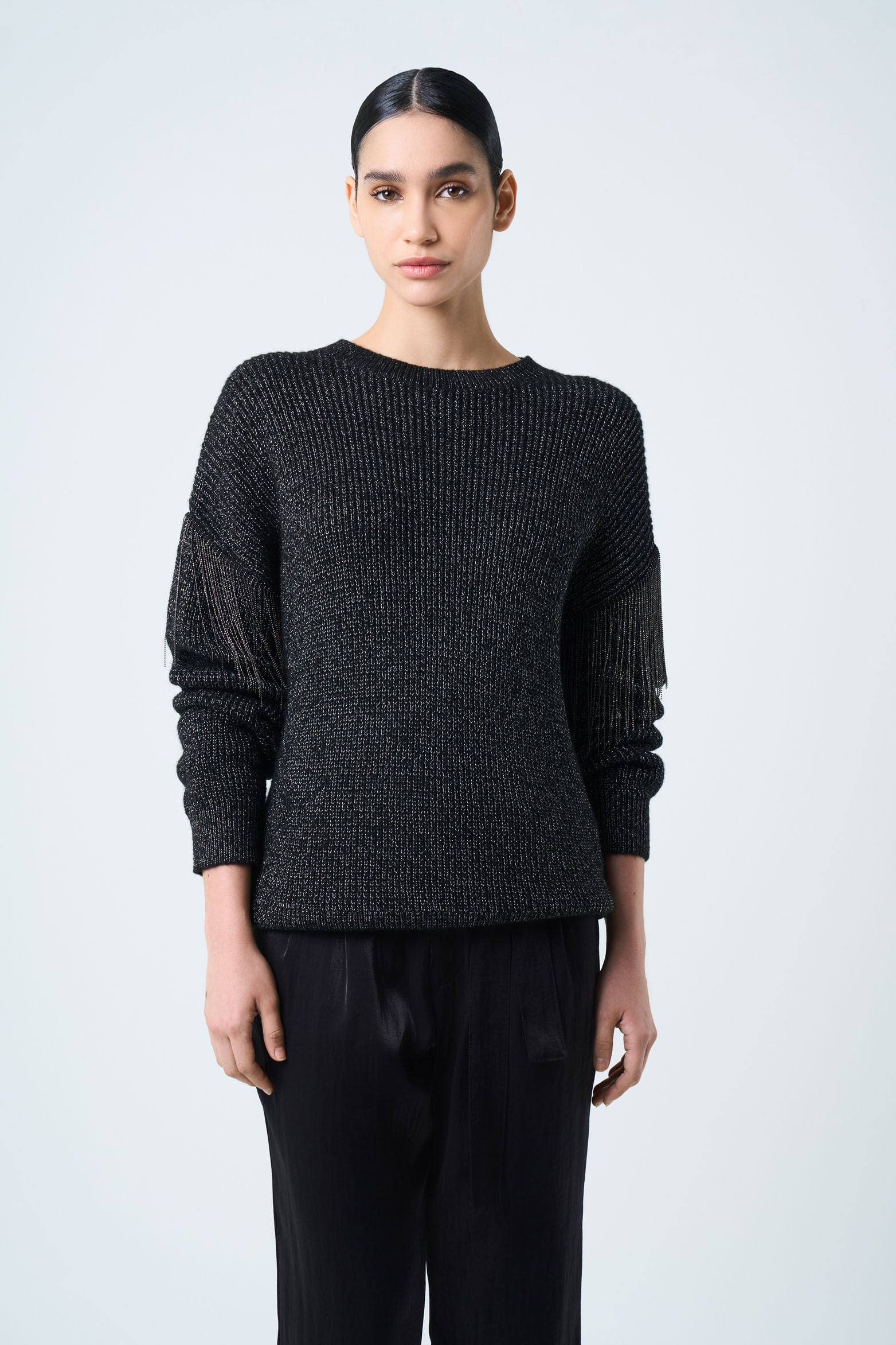 Draco knit sweater for women with fringe and millaré details