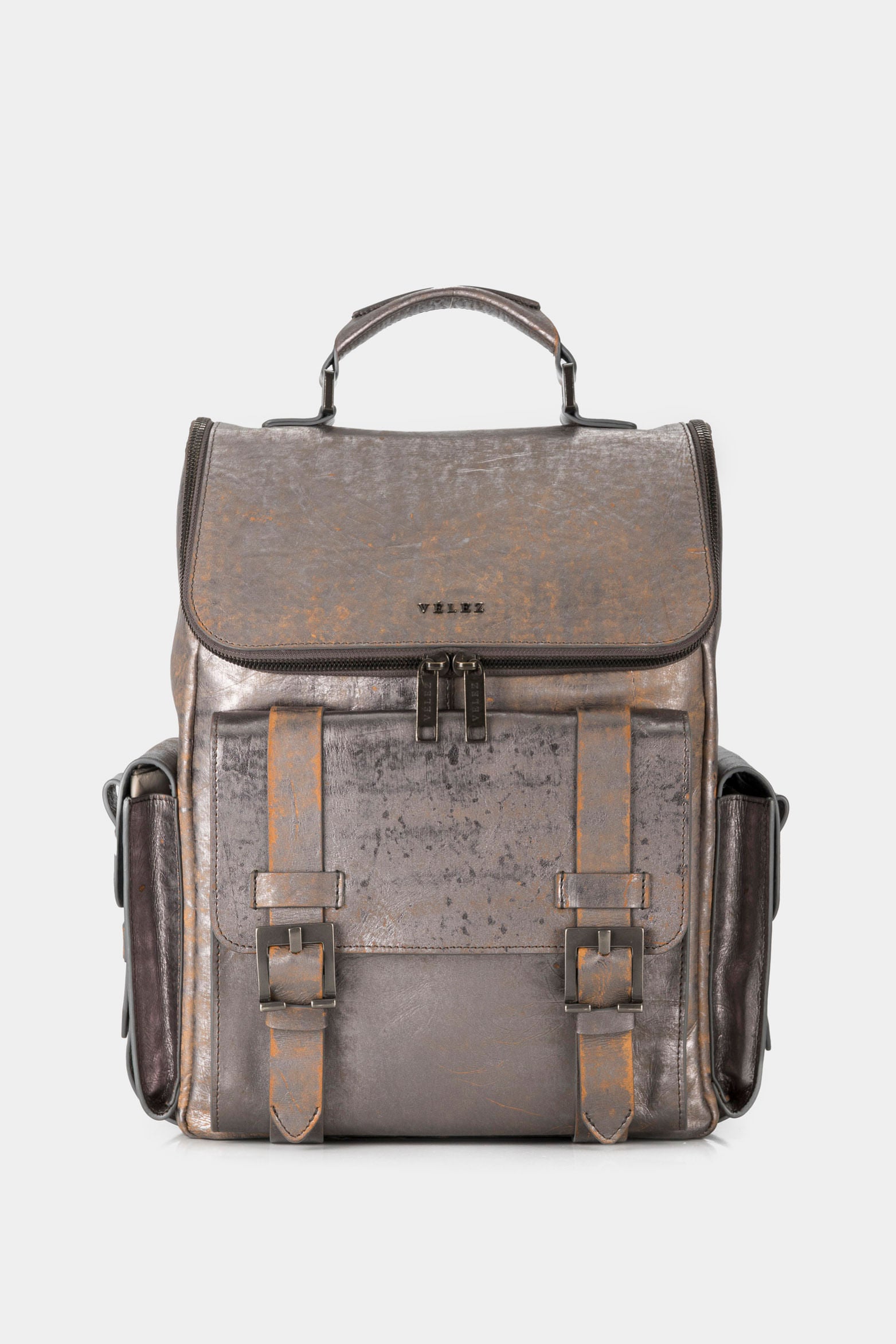 Women’s Rioja Backpack in Metallized Leather with Distressed Effect