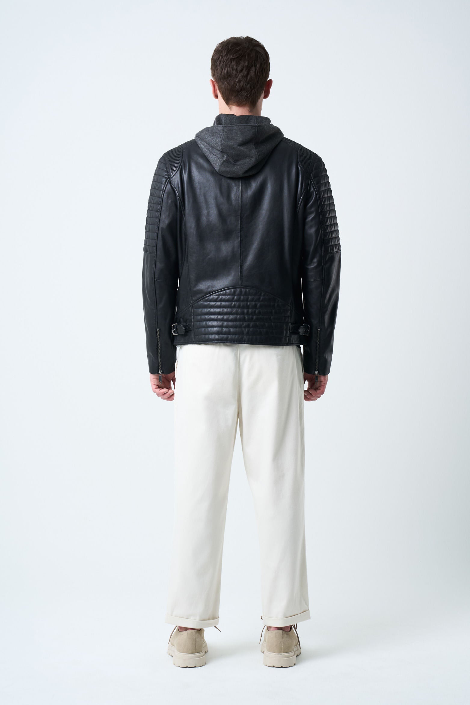Belmont Leather Jacket for Men with Hood and Chestpiece – Velez