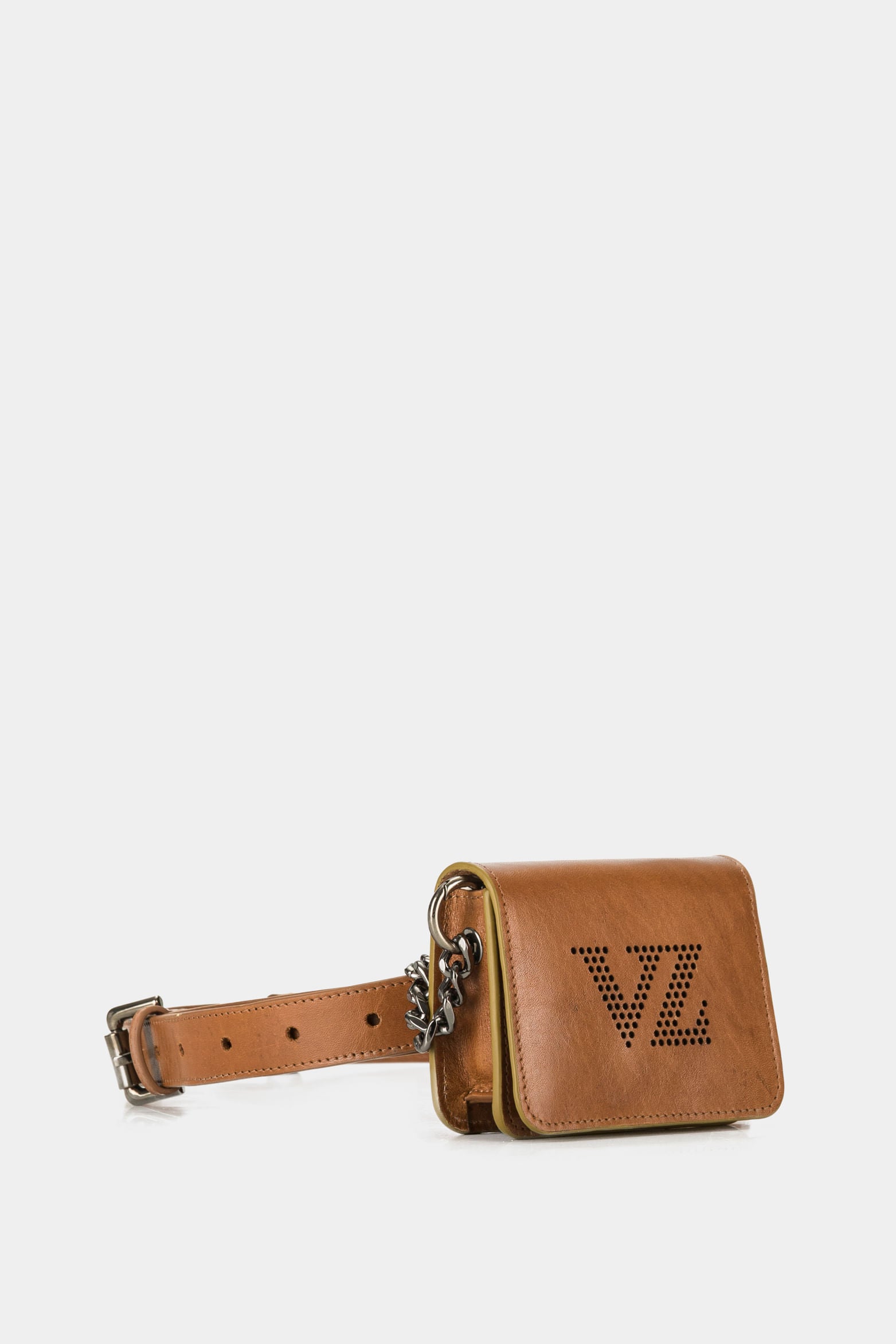 Women’s Topaz Leather Belt Handbags with Metal Chain Handle