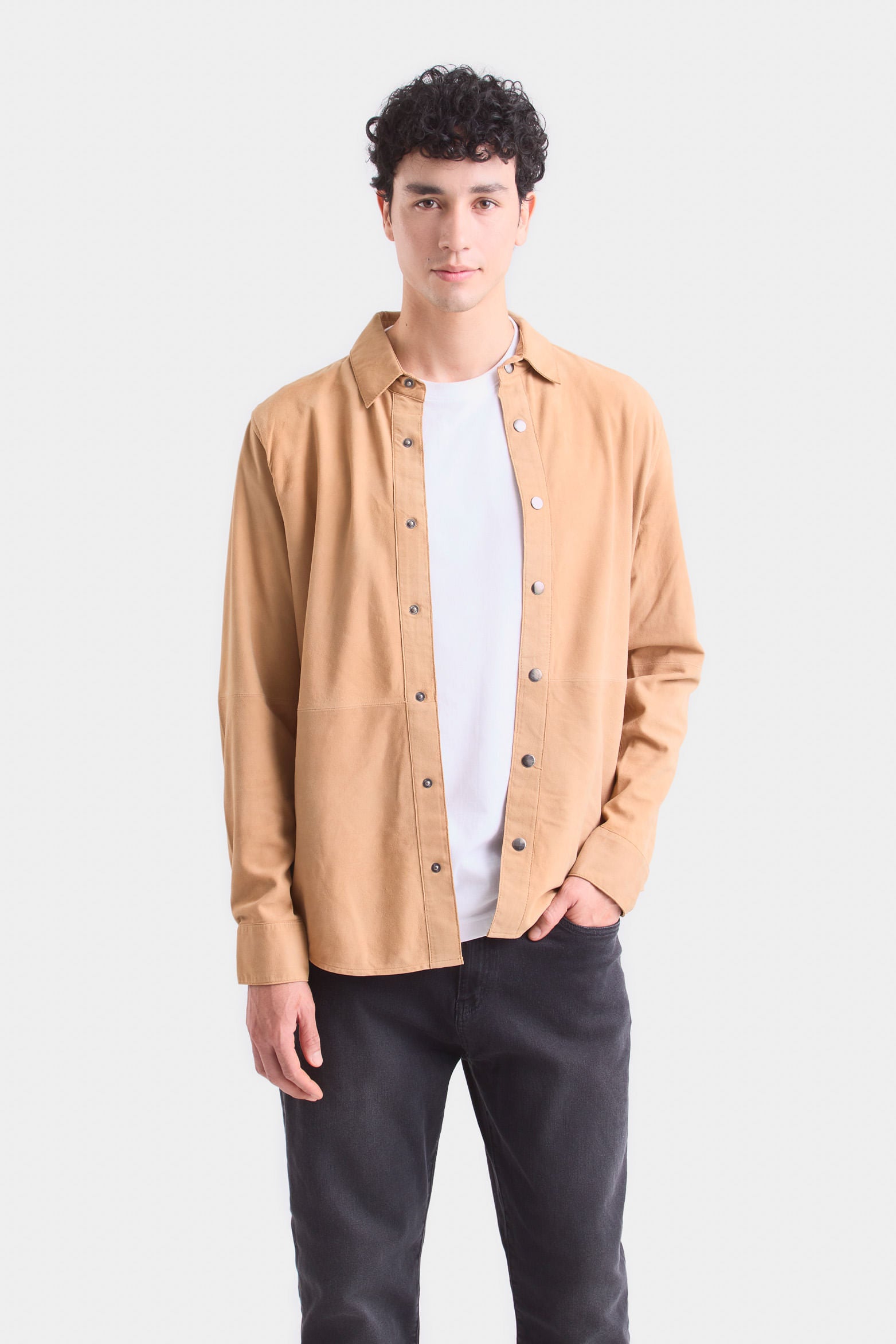 Men’s Suede Leather Long-Sleeve Shirt