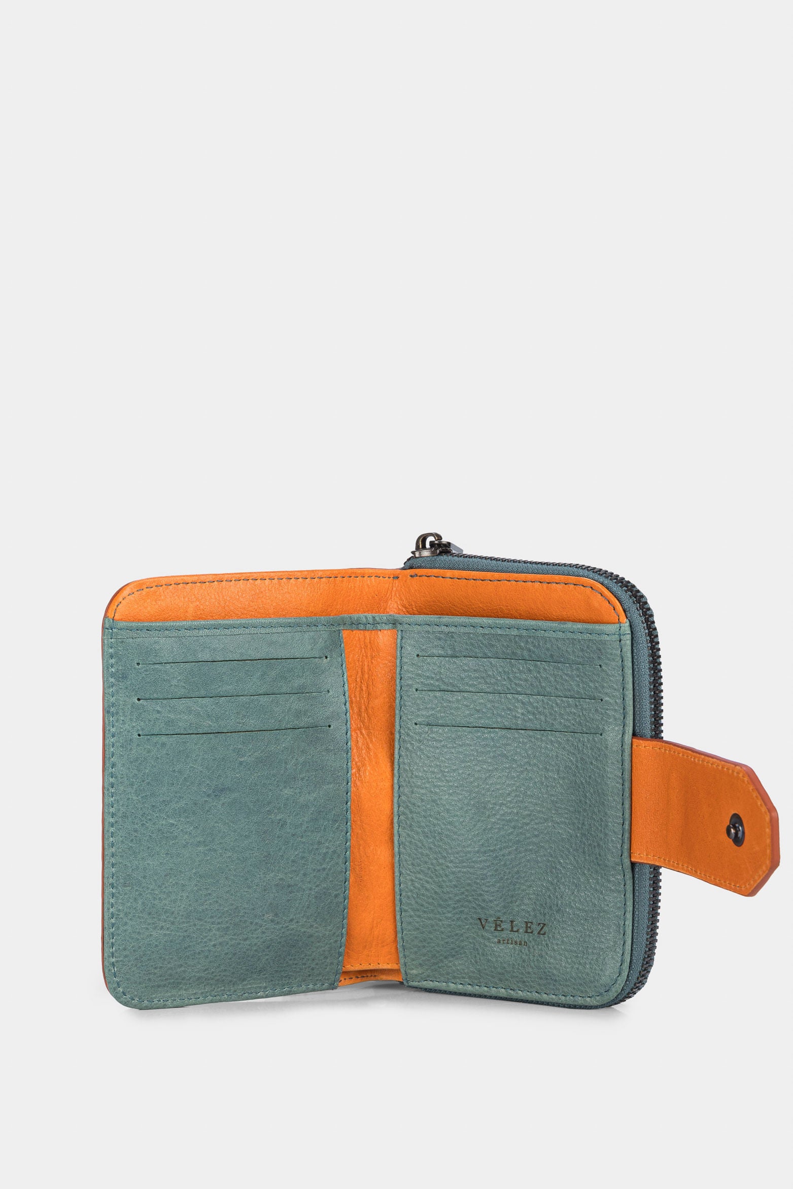 Women’s Dijon Wallet in Aquamarine Leather with Color Contrast